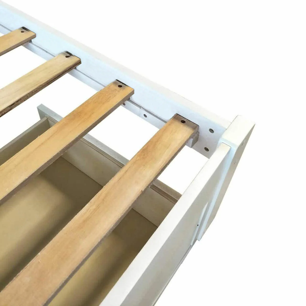 Porcia Double Wooden Storage Bed Frame with Shelves in White - Image 10