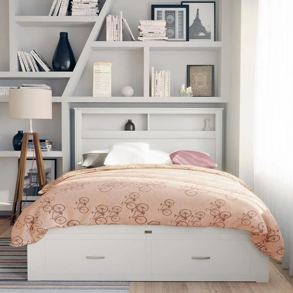 Porcia Double Wooden Storage Bed Frame with Shelves in White - Image 11