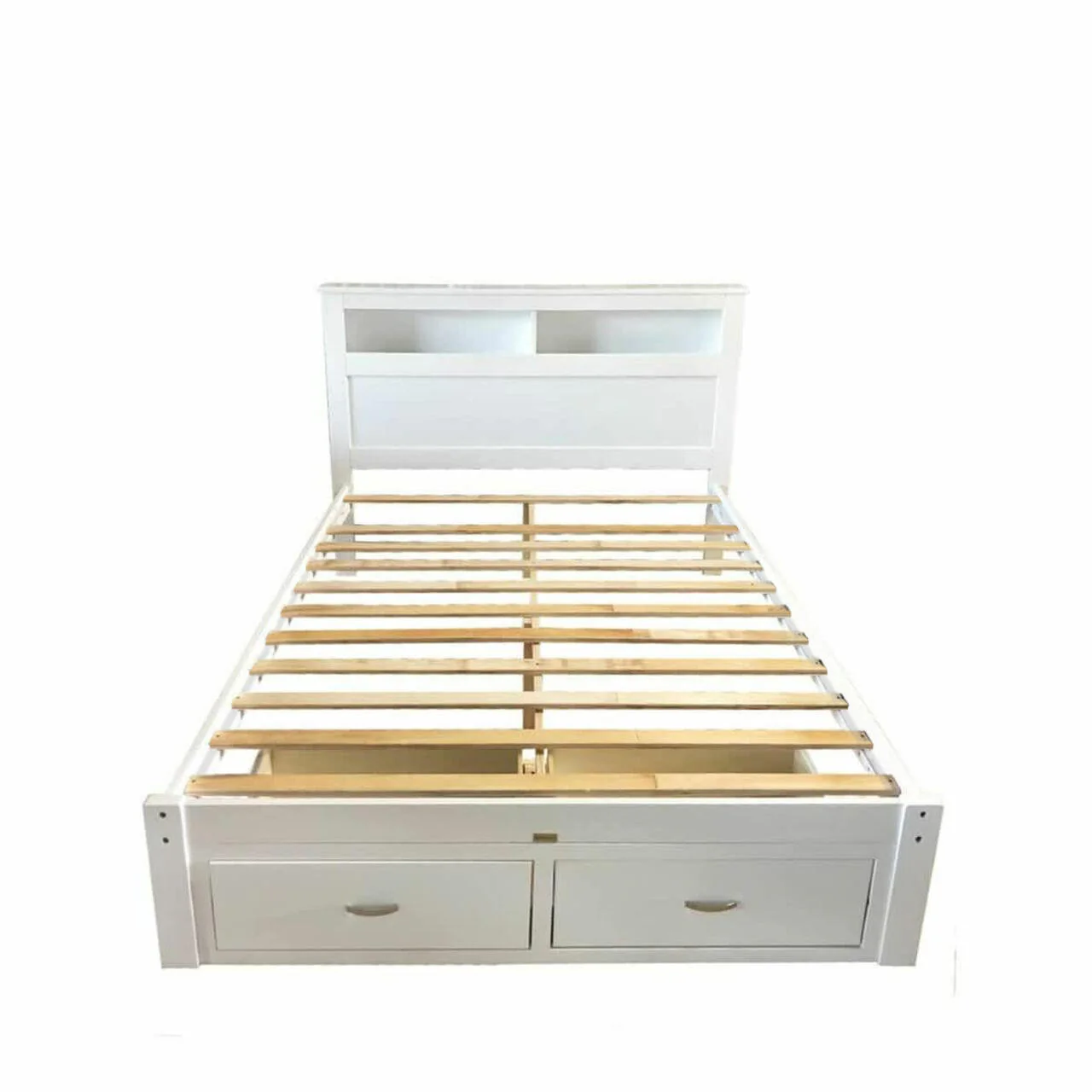 Porcia Double Wooden Storage Bed Frame with Shelves in White - Image 5