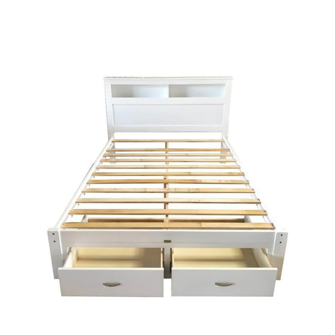 Porcia Double Wooden Storage Bed Frame with Shelves in White - Image 6