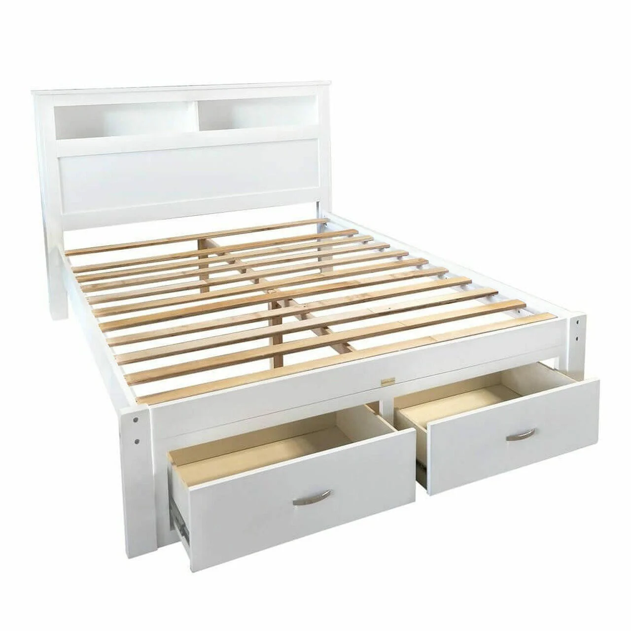 Porcia Double Wooden Storage Bed Frame with Shelves in White - Image 7