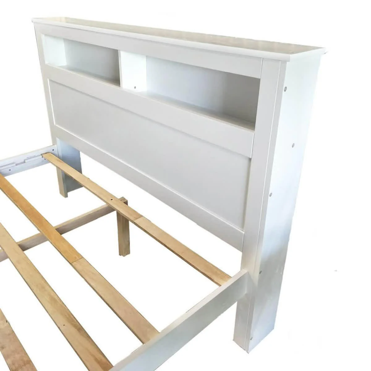 Porcia Double Wooden Storage Bed Frame with Shelves in White - Image 9