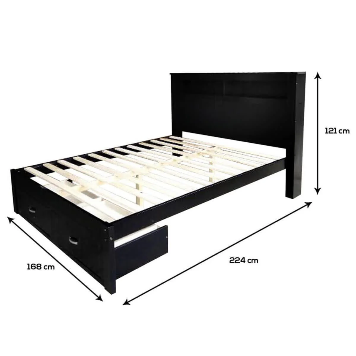 Porcia Queen Wooden Storage Bed Frame with Shelves in Black - Image 10