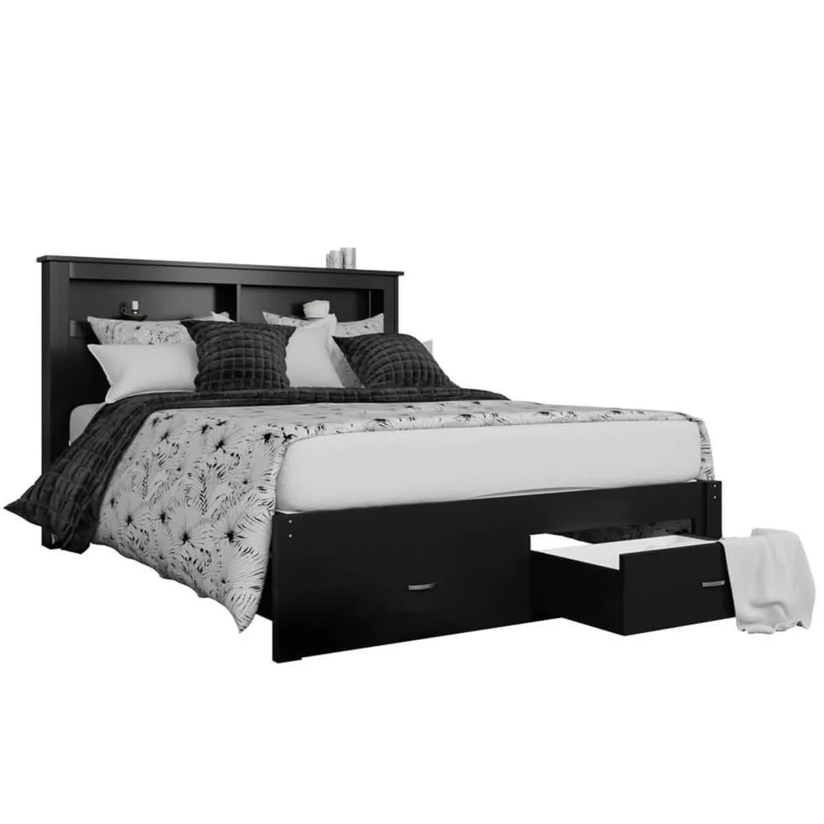 Porcia Queen Wooden Storage Bed Frame with Shelves in Black - Image 3