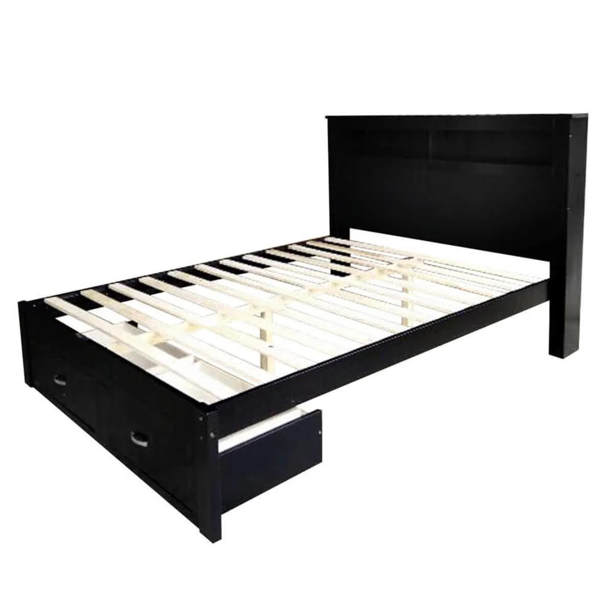 Porcia Queen Wooden Storage Bed Frame with Shelves in Black - Image 4