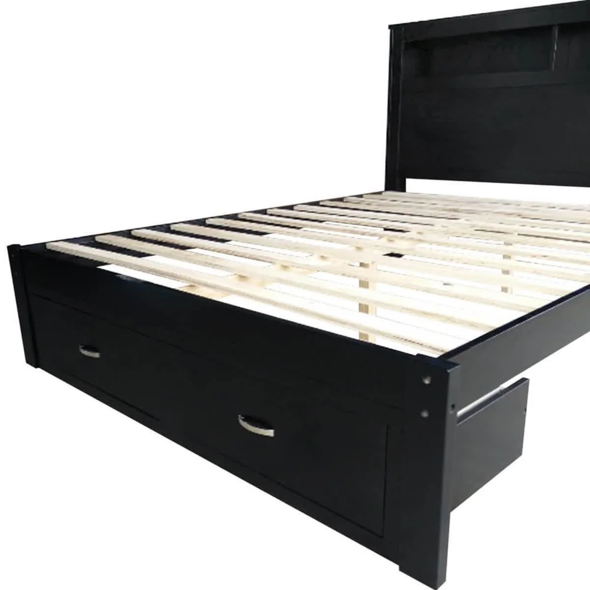Porcia Queen Wooden Storage Bed Frame with Shelves in Black - Image 9