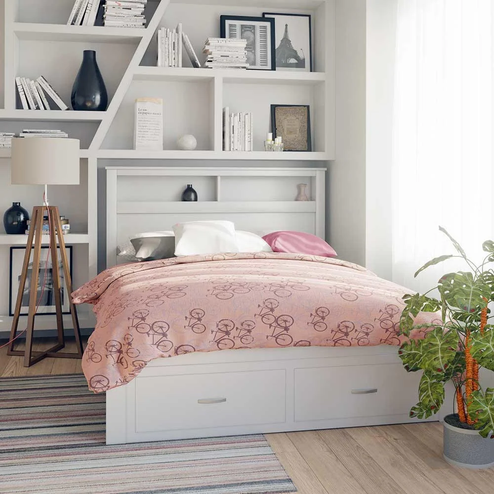 Porcia Timber Queen Storage Bed with Shelves in White - Image 2