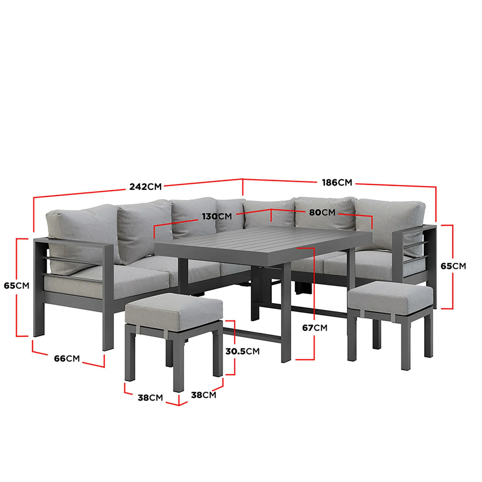 Portland Outdoor Corner Sofa Lounge with Foot Stools in Grey - Image 3