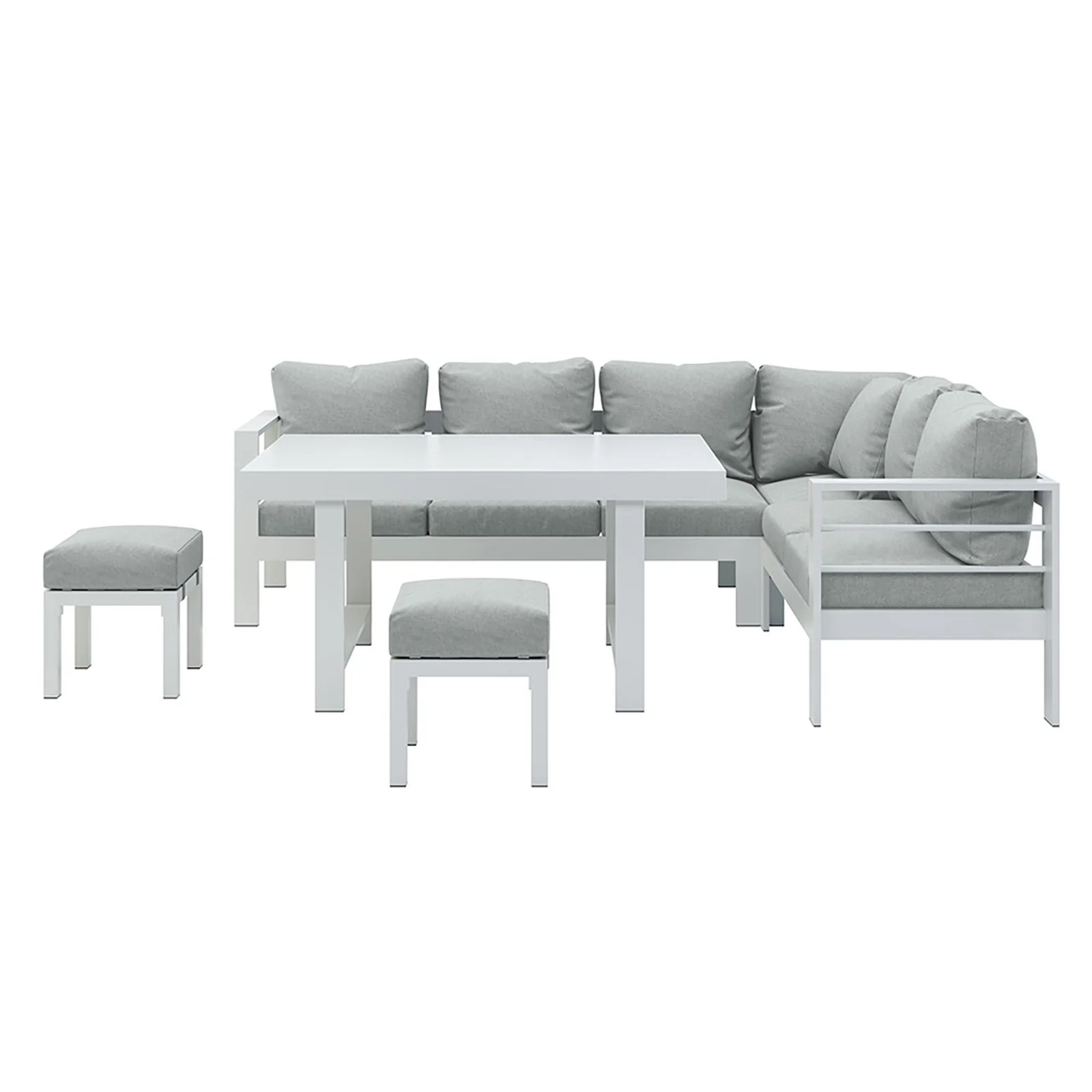 Portland Outdoor Corner Sofa Lounge with Foot Stools in White & Grey - Image 11