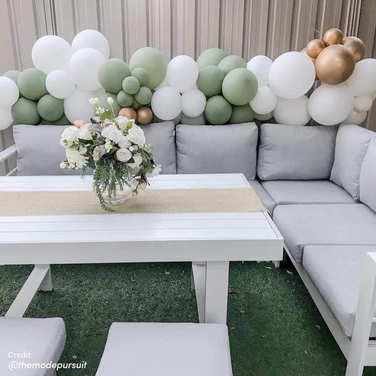 Portland Outdoor Corner Sofa Lounge with Foot Stools in White & Grey - Image 7