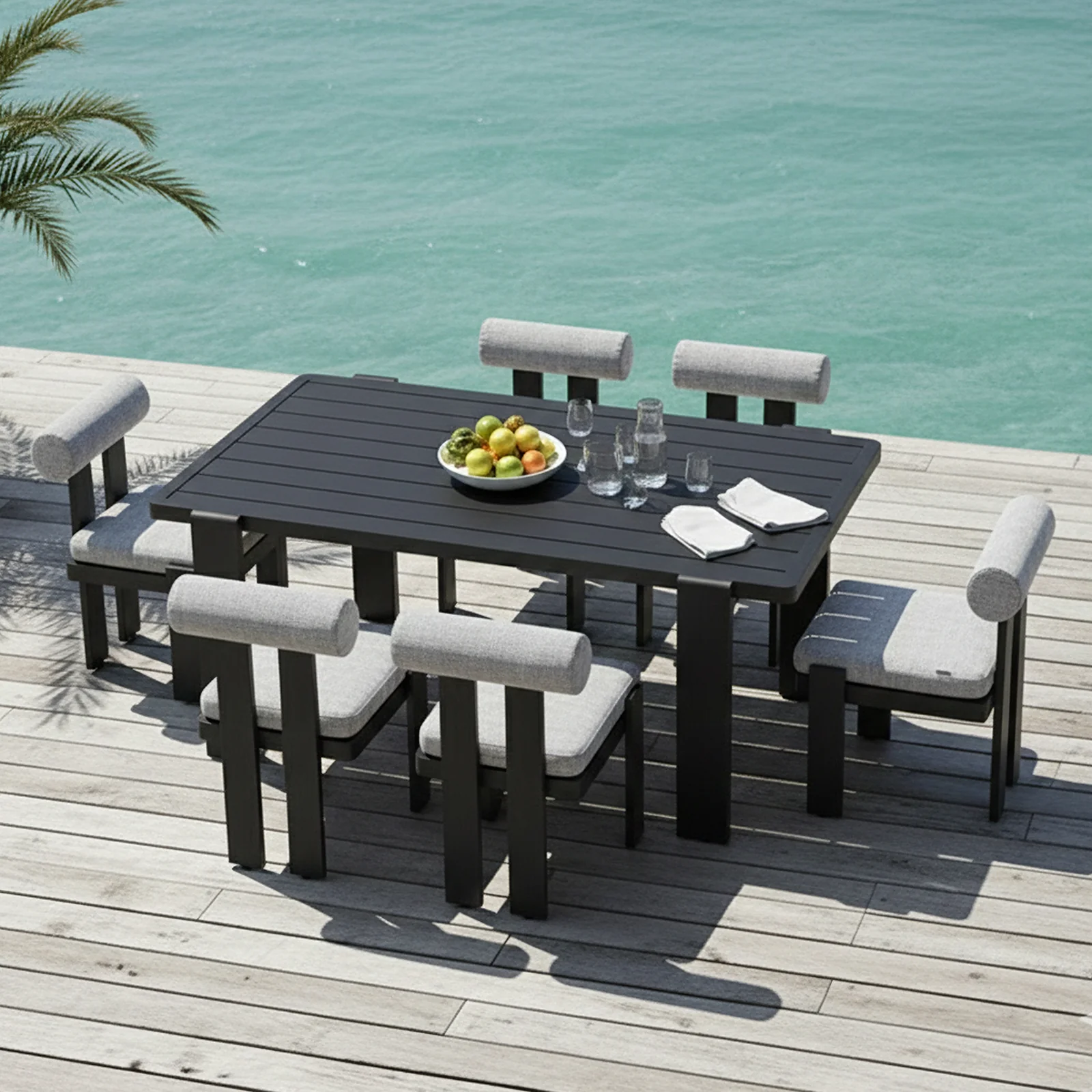 Positano 6 Seater Outdoor Dining Set in Black & Grey - Image 2