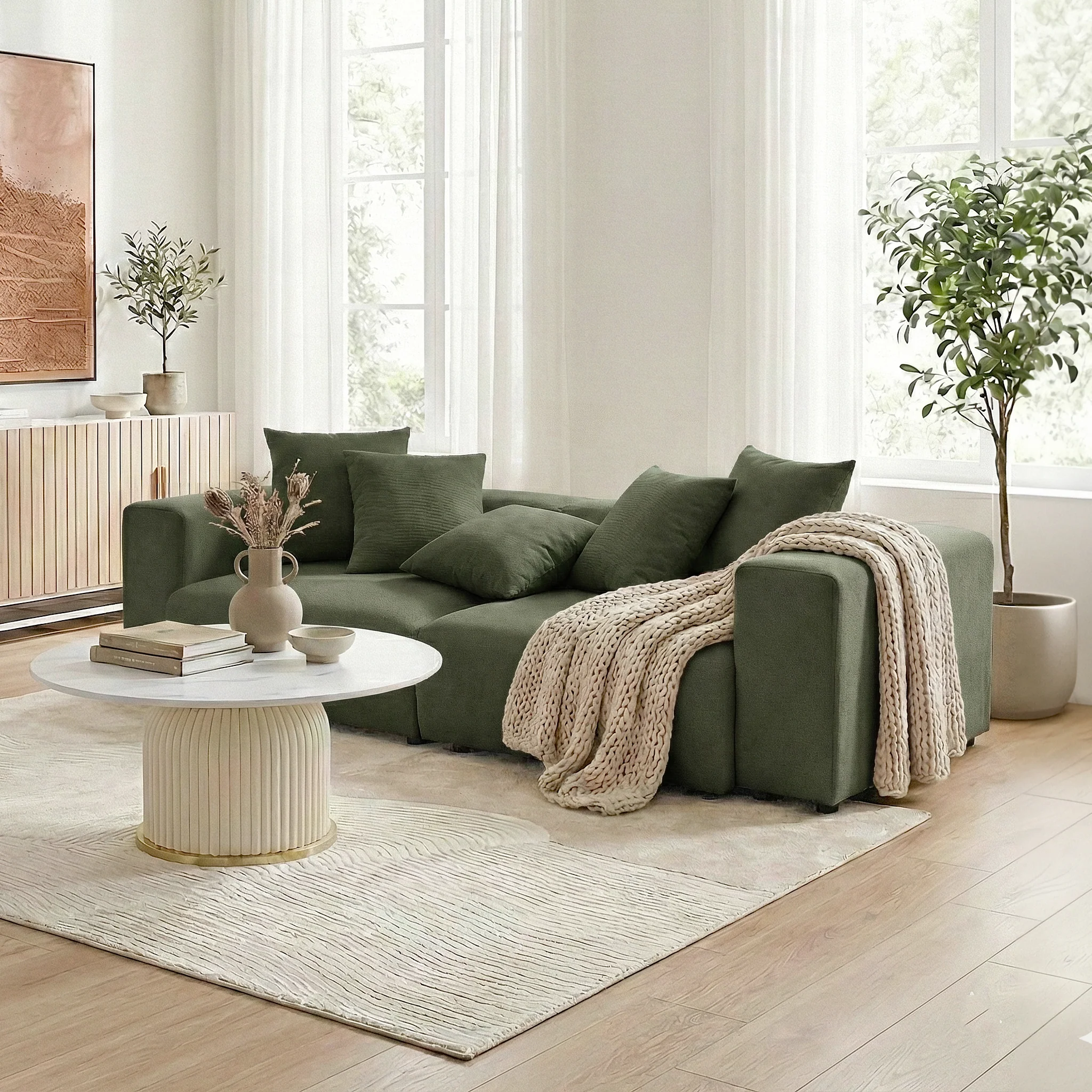 Ravo Slipcover 3 Seater Modular Sofa Set in Olive Green - Image 2