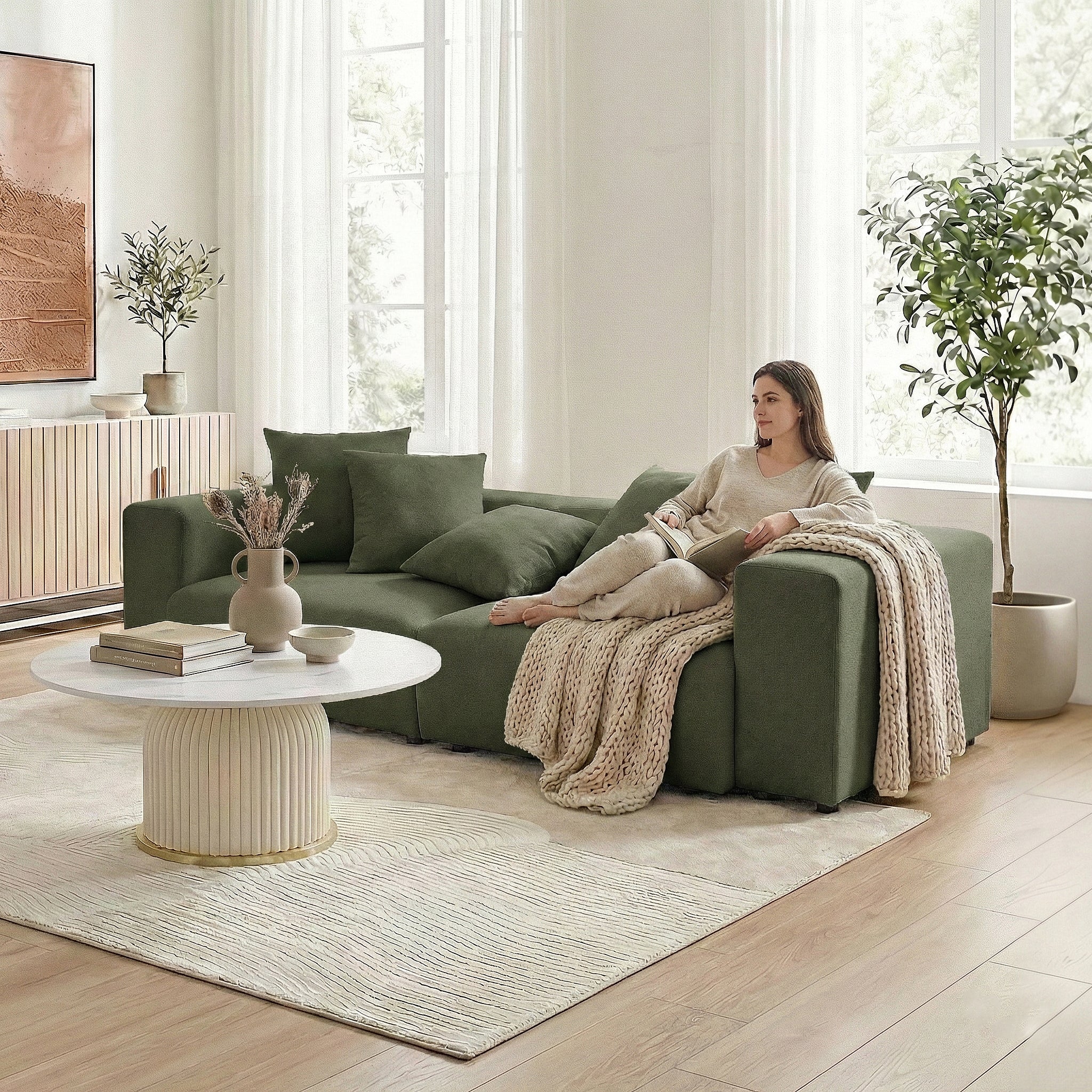 Ravo Slipcover 3 Seater Modular Sofa Set in Olive Green - Image 4