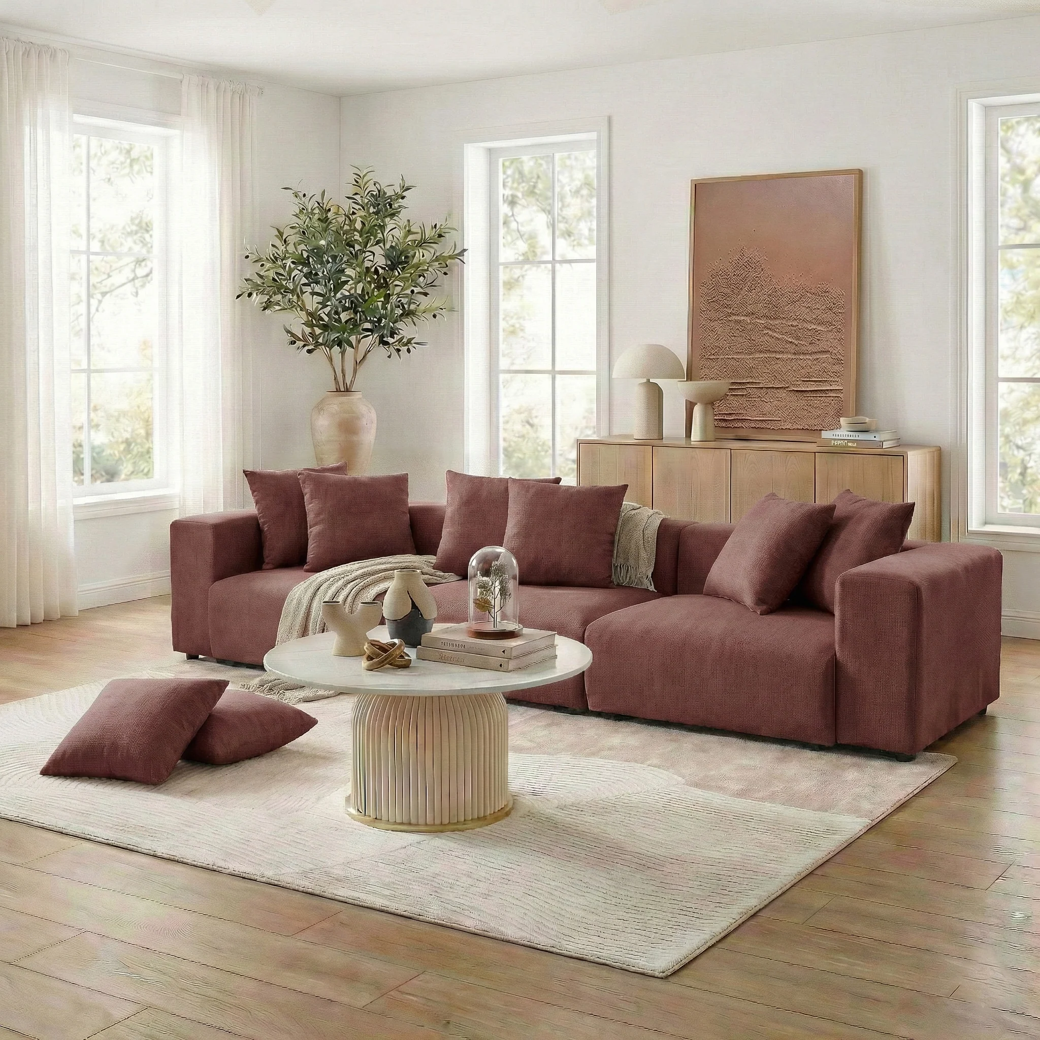Ravo Slipcover 4 Seater Modular Sofa Set in Dusty Rose - Image 4