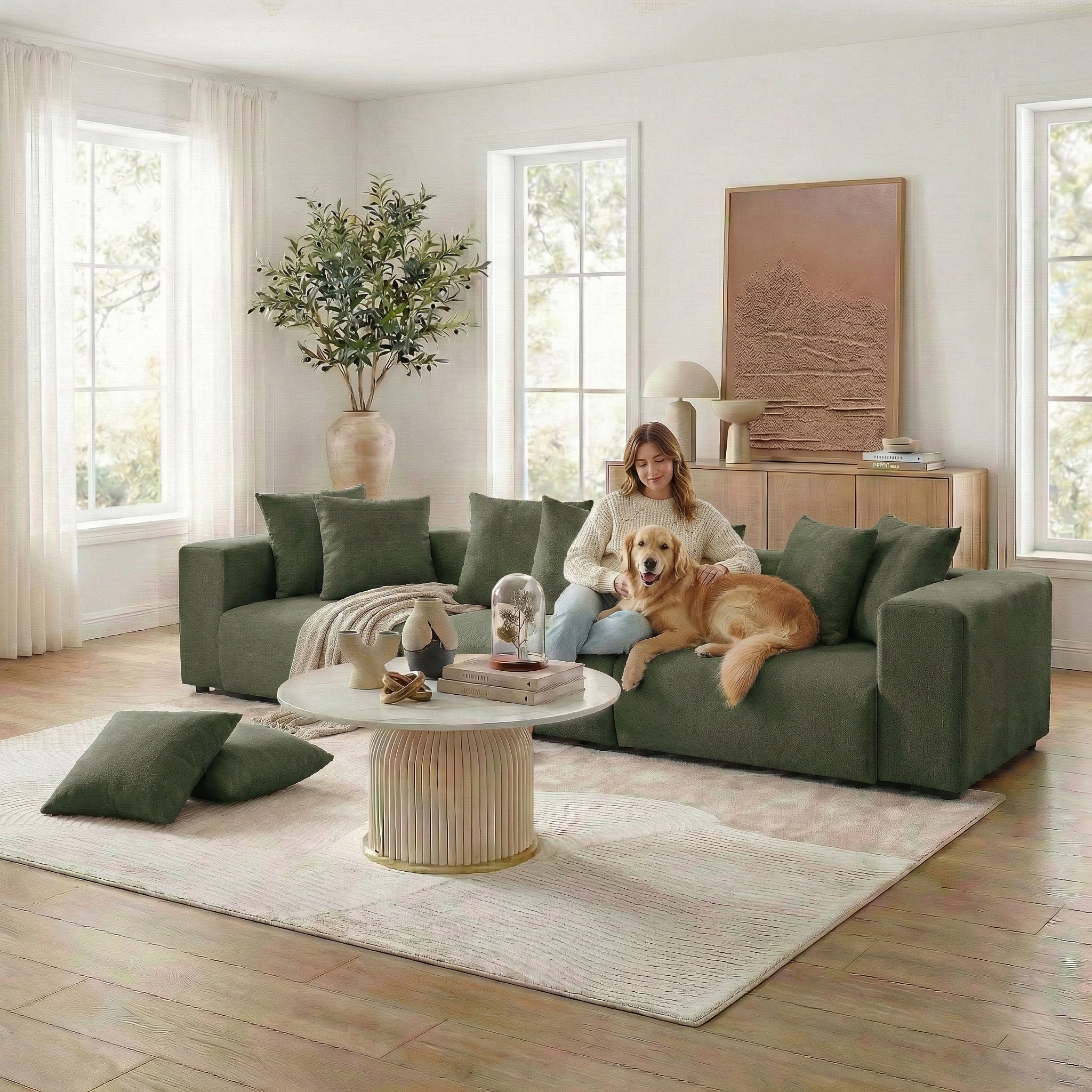 Ravo Slipcover 4 Seater Modular Sofa Set in Olive Green - Image 2
