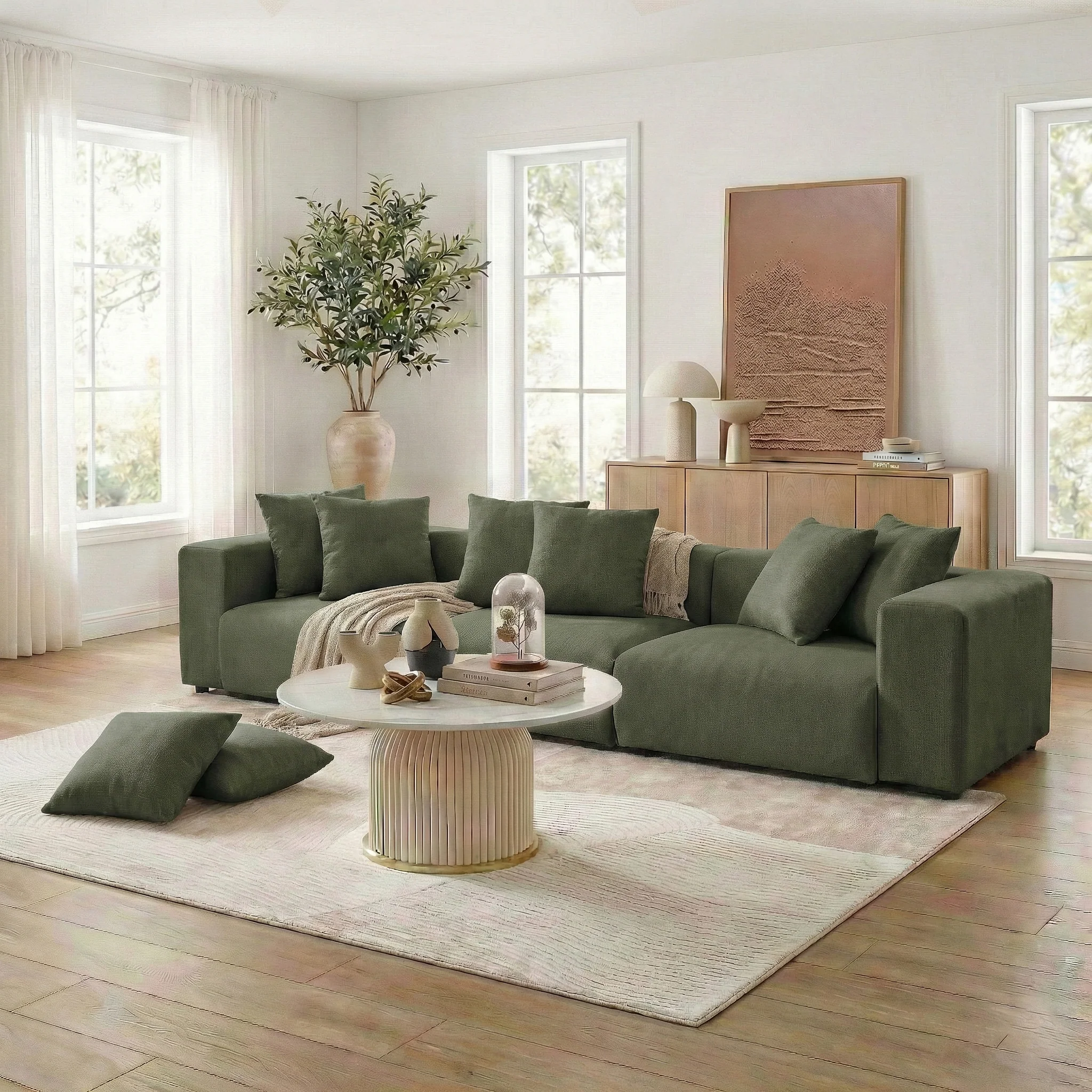 Ravo Slipcover 4 Seater Modular Sofa Set in Olive Green - Image 4