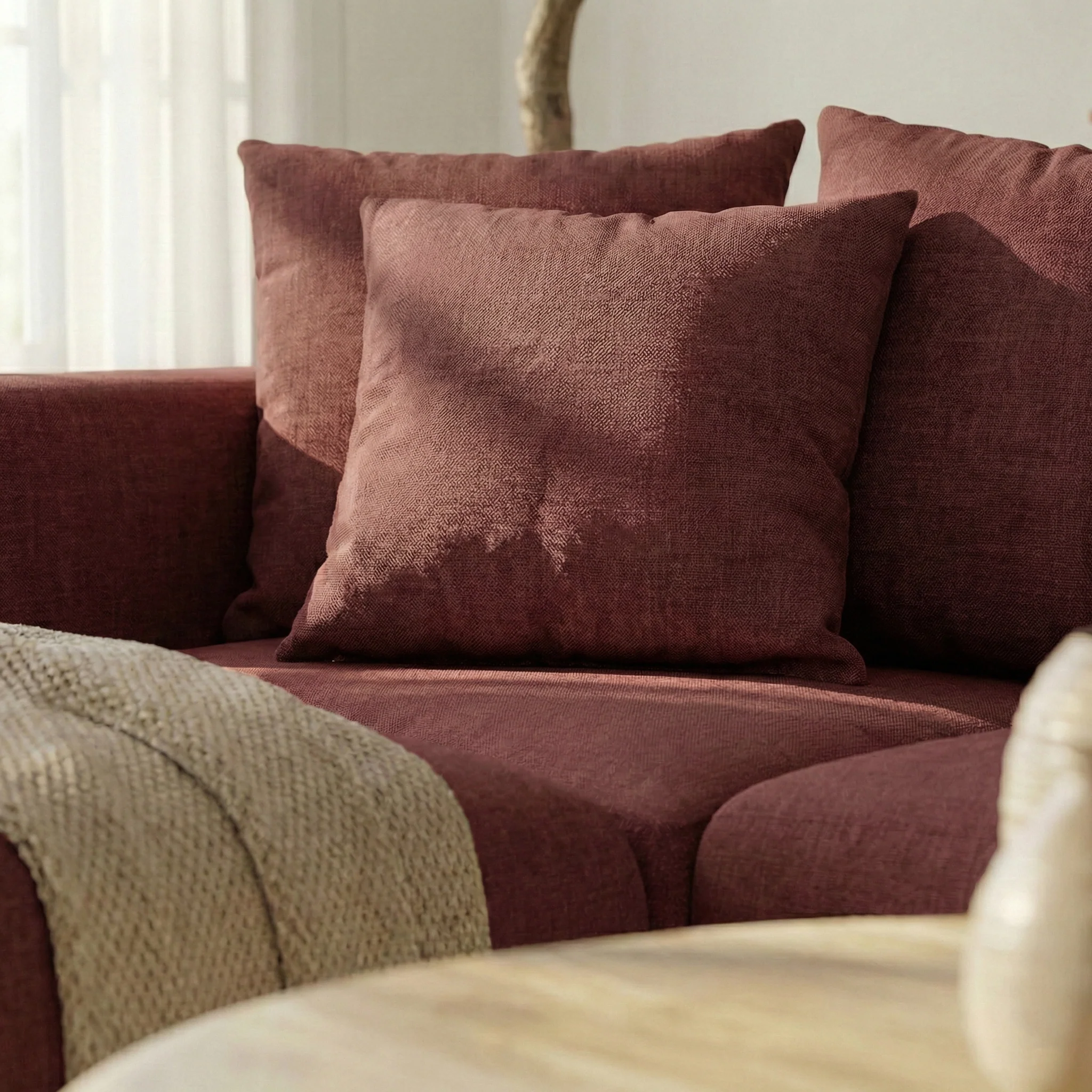Ravo Slipcover 4 Seater Modular Sofa Set with Ottoman in Dusty Rose - Image 6
