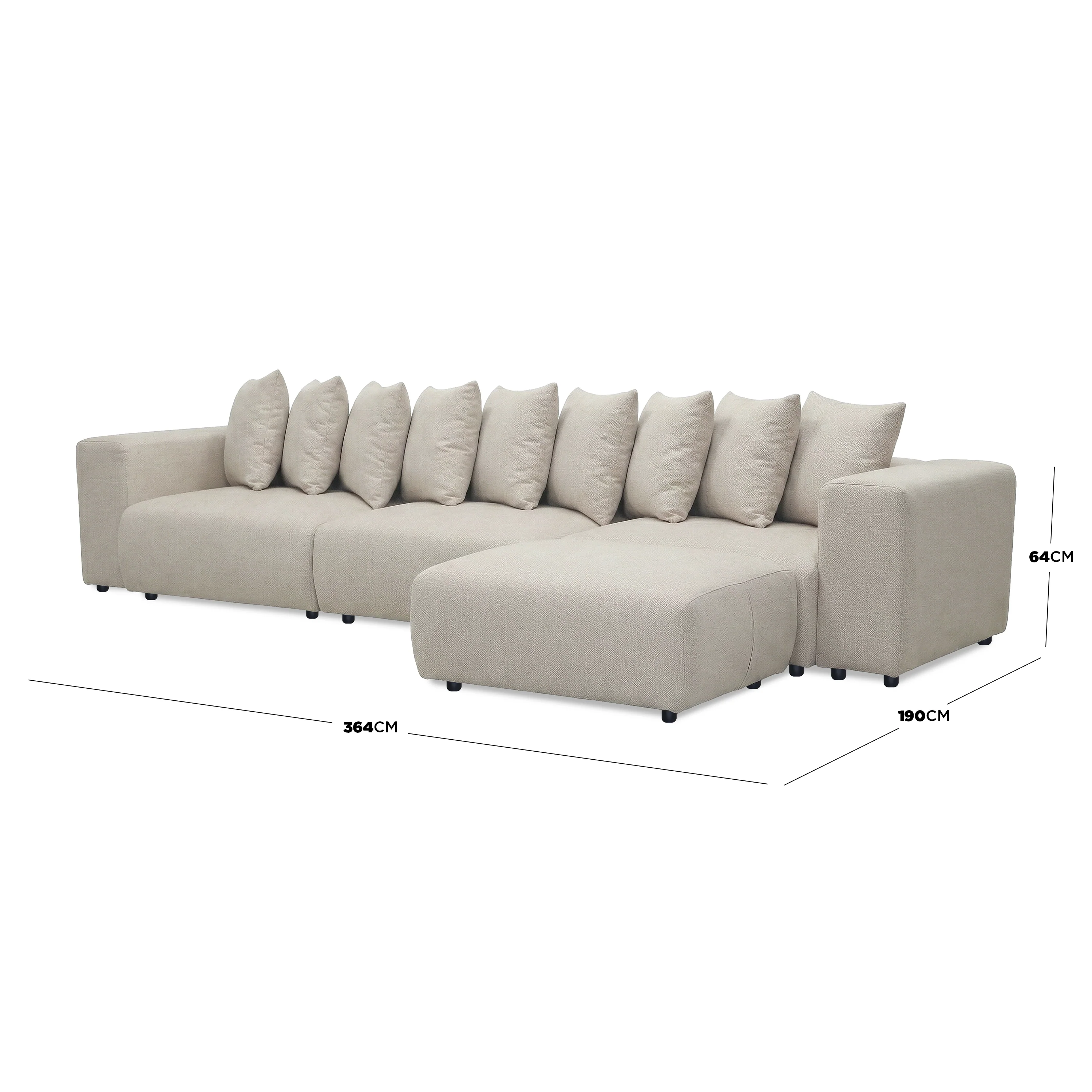 Ravo Slipcover 4 Seater Modular Sofa Set with Ottoman in Light Beige - Image 3