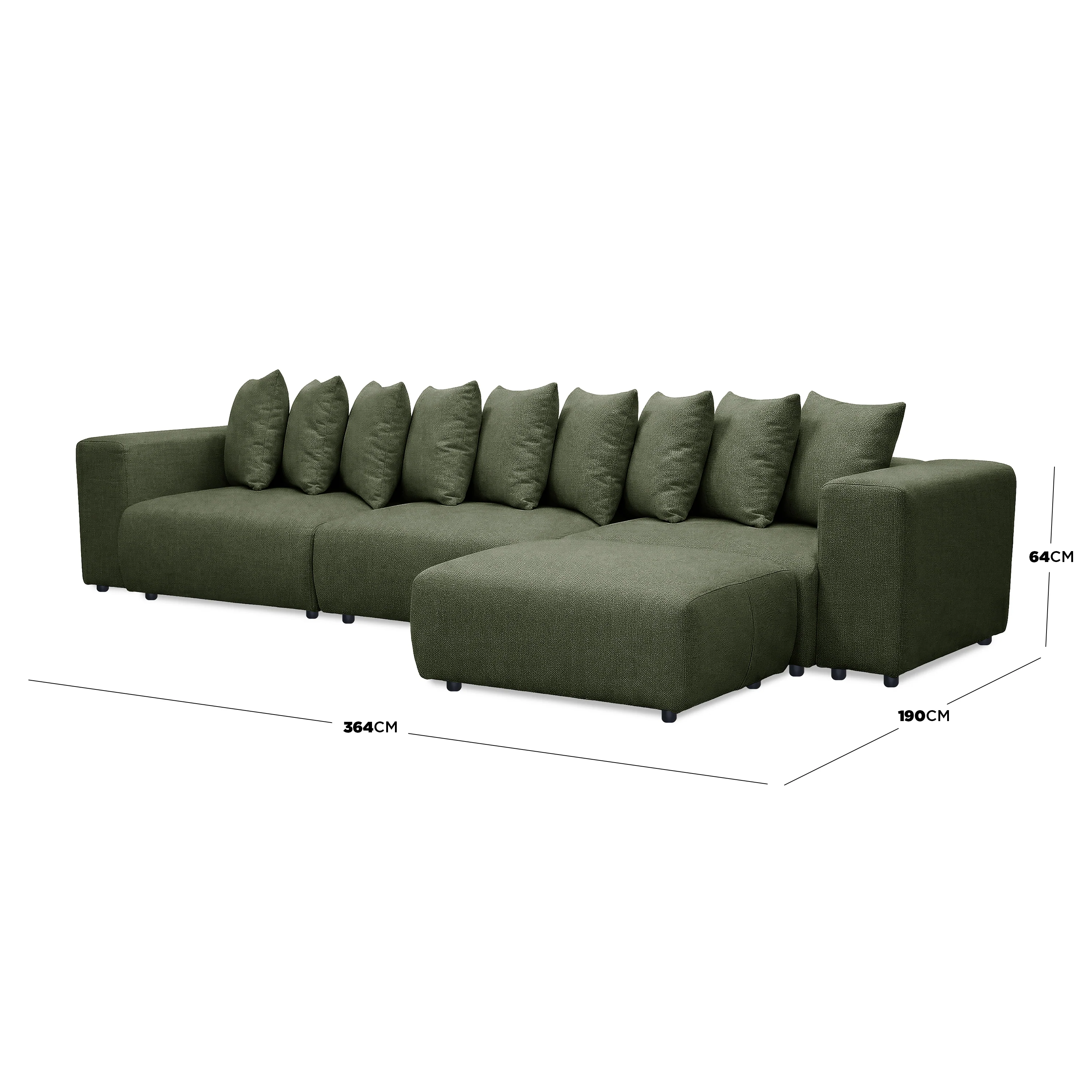 Ravo Slipcover 4 Seater Modular Sofa Set with Ottoman in Olive Green - Image 3