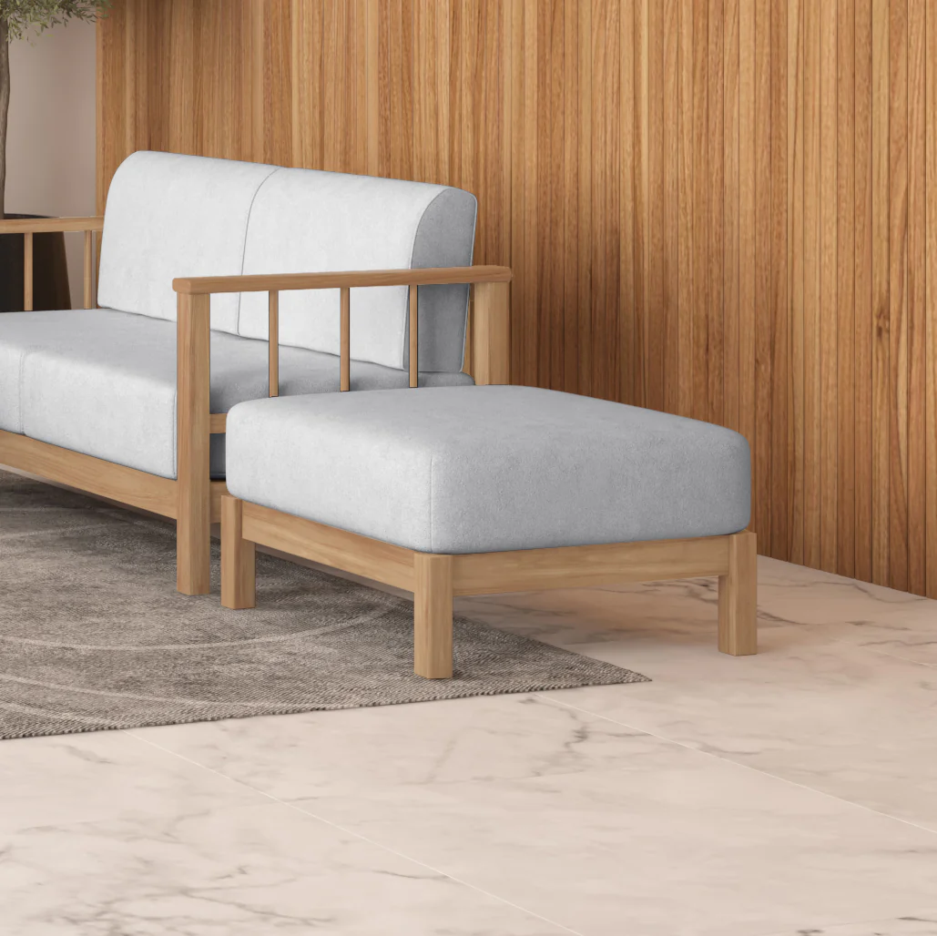 Raylai Hardwood American Oak Ottoman in Grey Fabric - Image 2