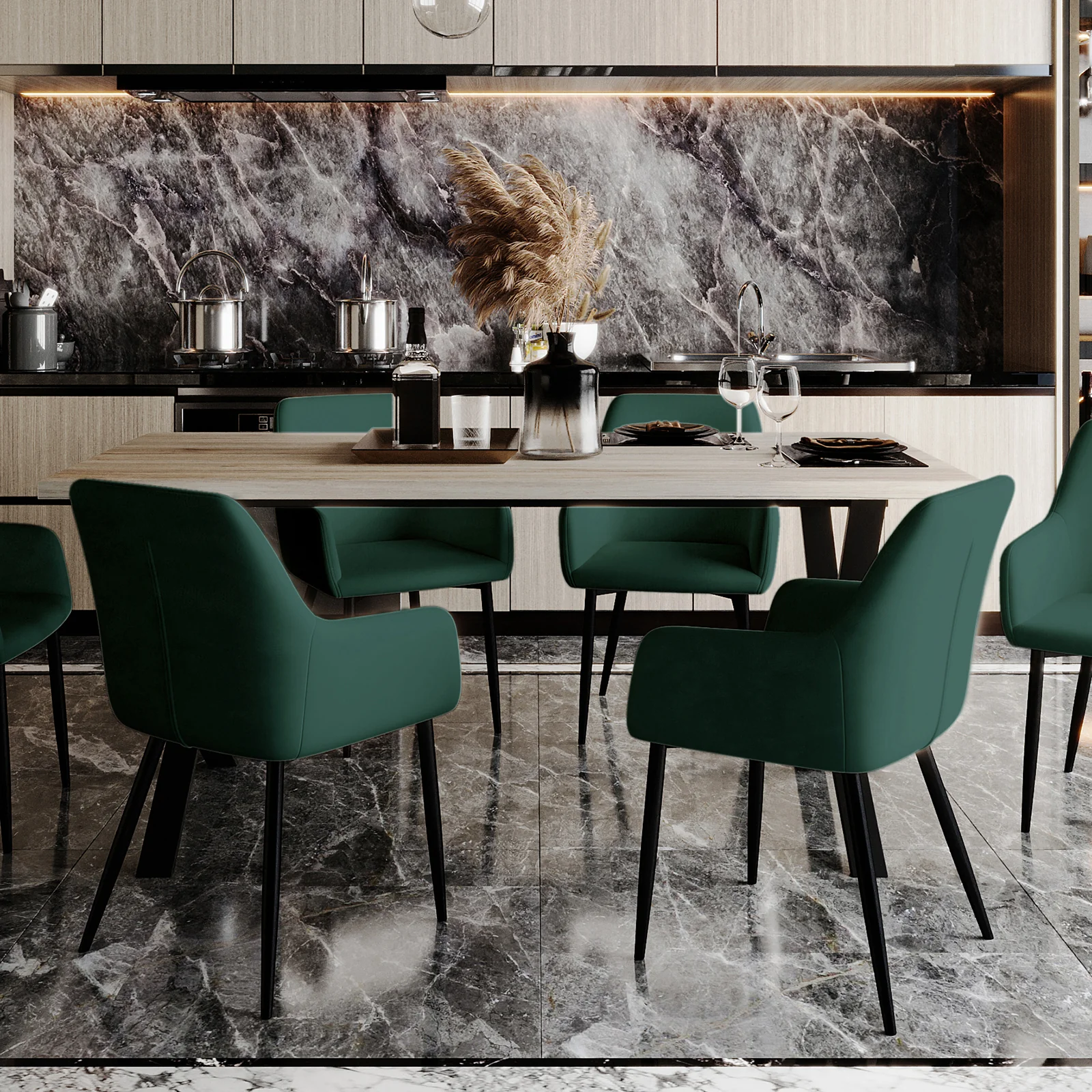 Raynie Velvet Dining Chair Set of 2 in Deep Green - Image 2