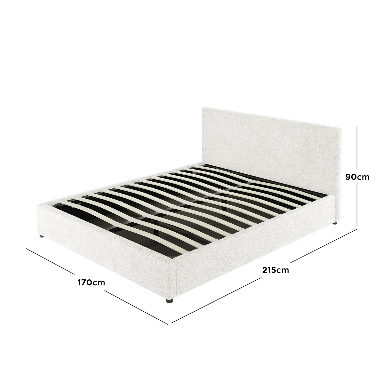 Renata Queen Boucle Gas Lift Bed Frame in Cream White - Image 3