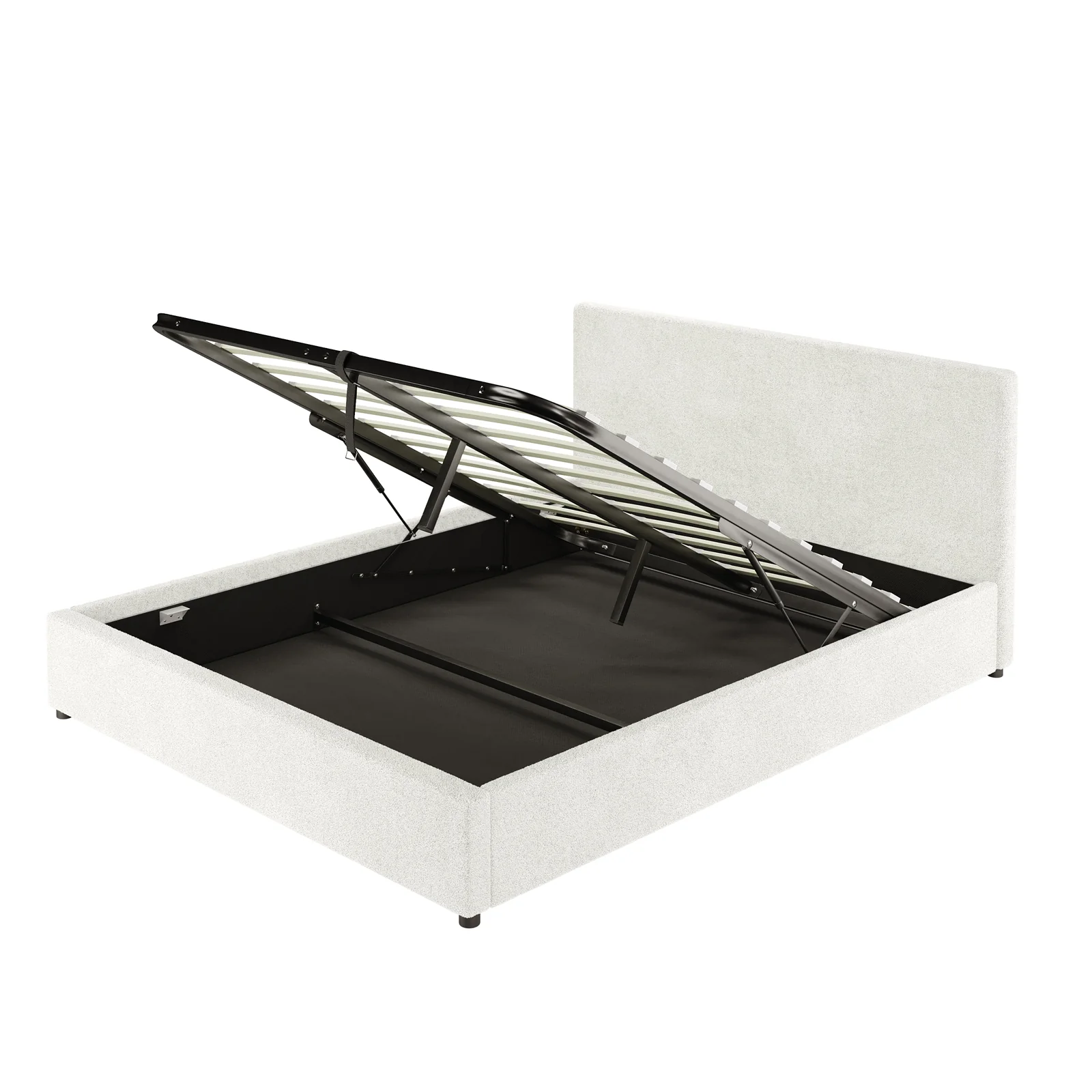 Renata Queen Boucle Gas Lift Bed Frame in Cream White - Image 5