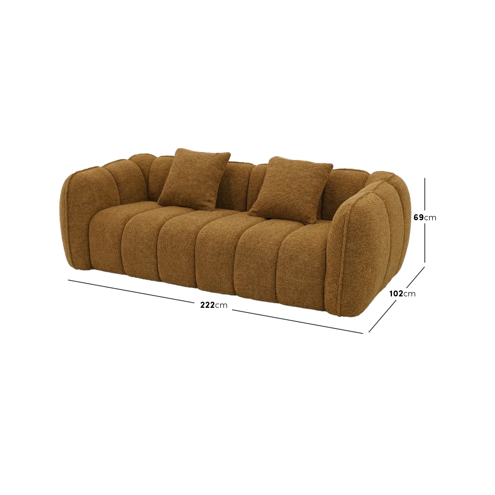 Rendon 3 Seater Boucle Sofa in Mustard Brown - Image 3