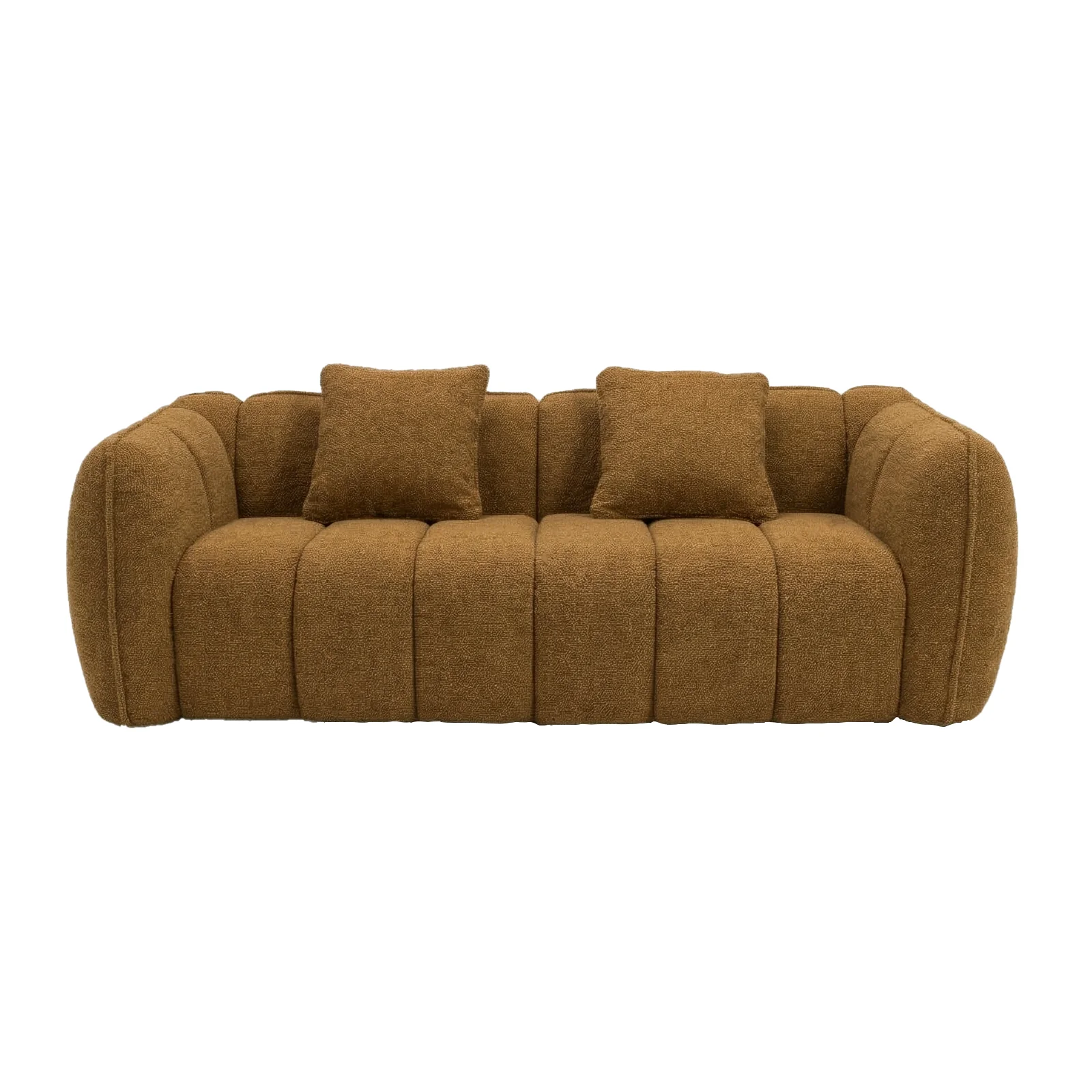Rendon 3 Seater Boucle Sofa in Mustard Brown - Image 7