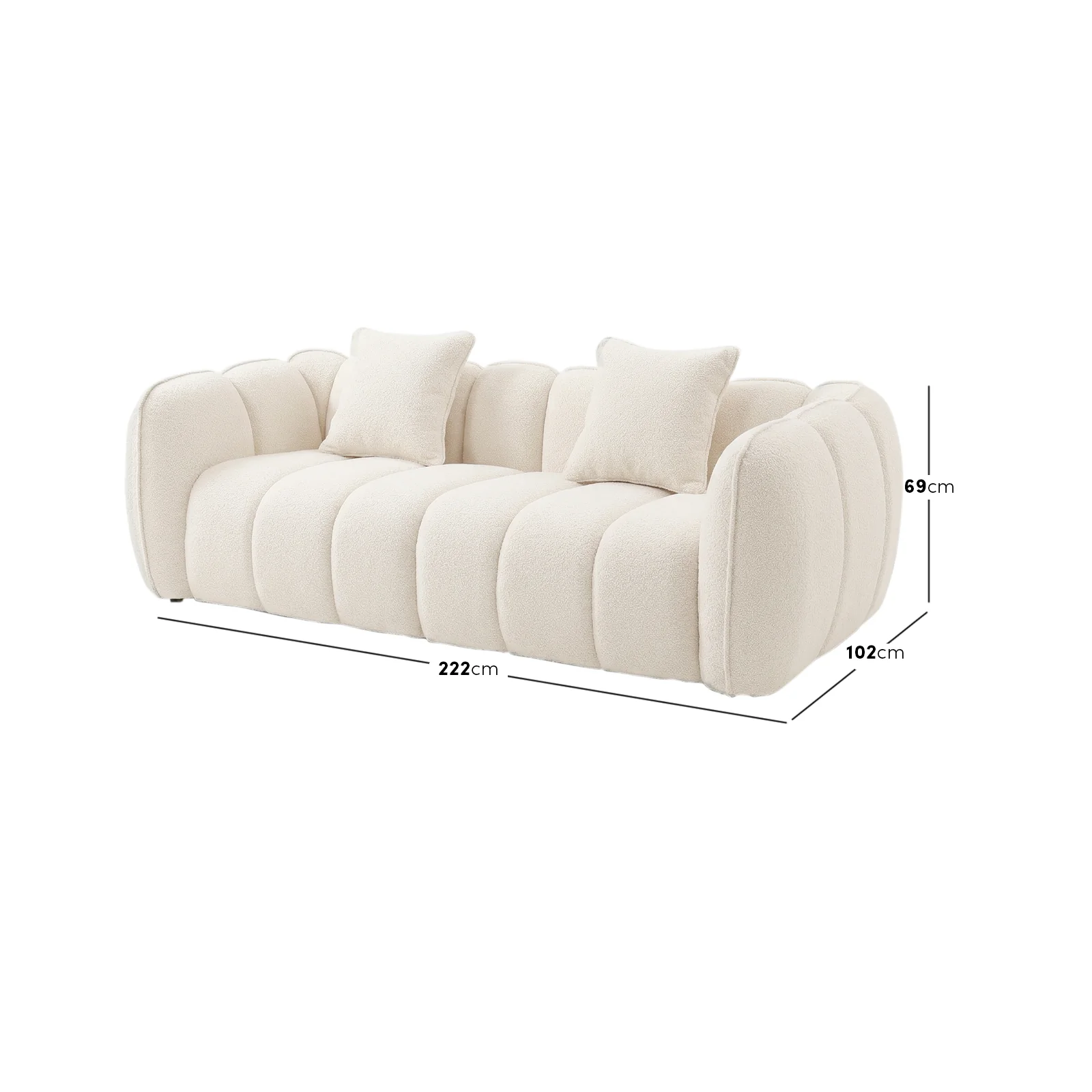 Rendon 3 Seater Performance Boucle Sofa in Cream White - Image 3