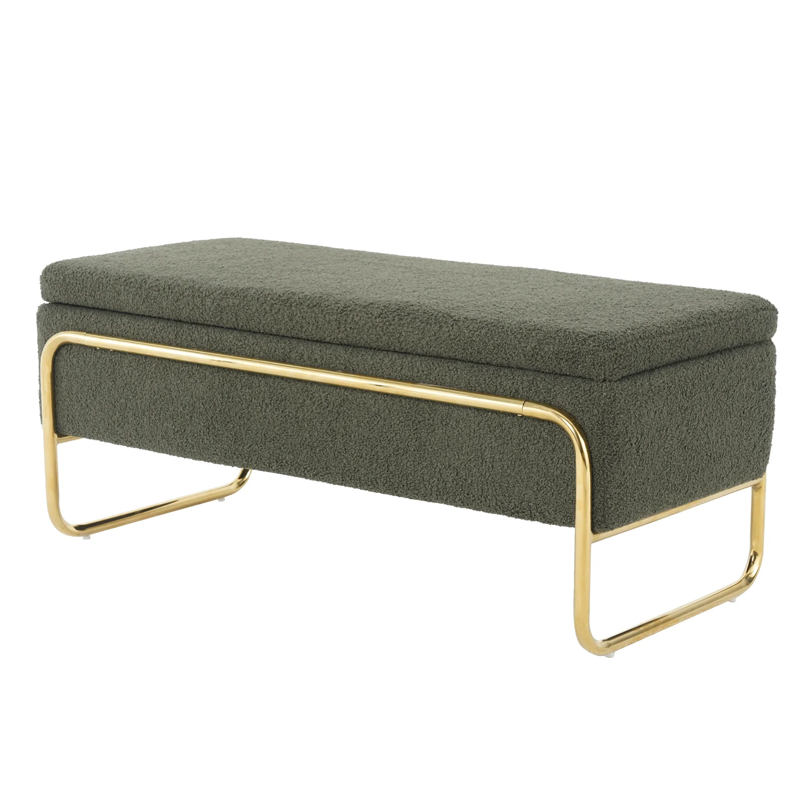 Riane Boucle Storage Ottoman in Green