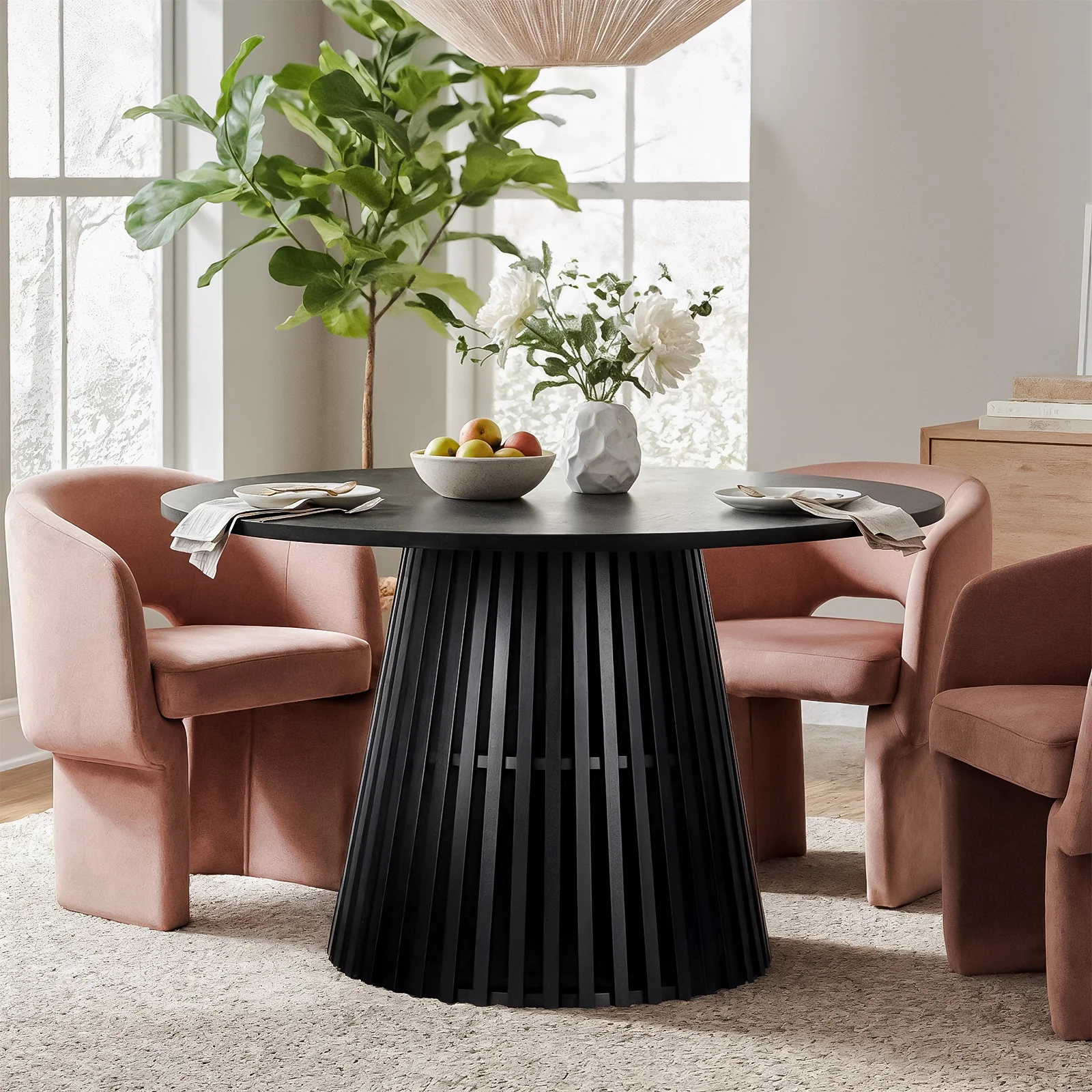 Riri 120cm Round Fluted Dining Table in Black - Image 2
