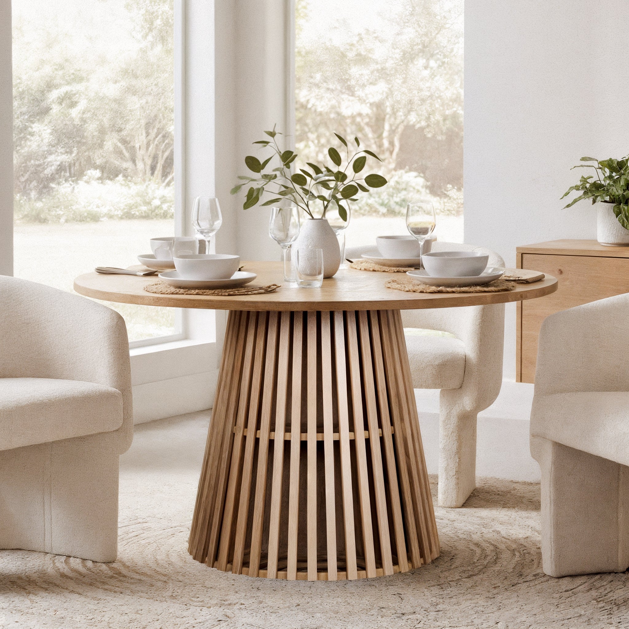 Riri 120cm Round Fluted Dining Table in Oak - Image 2