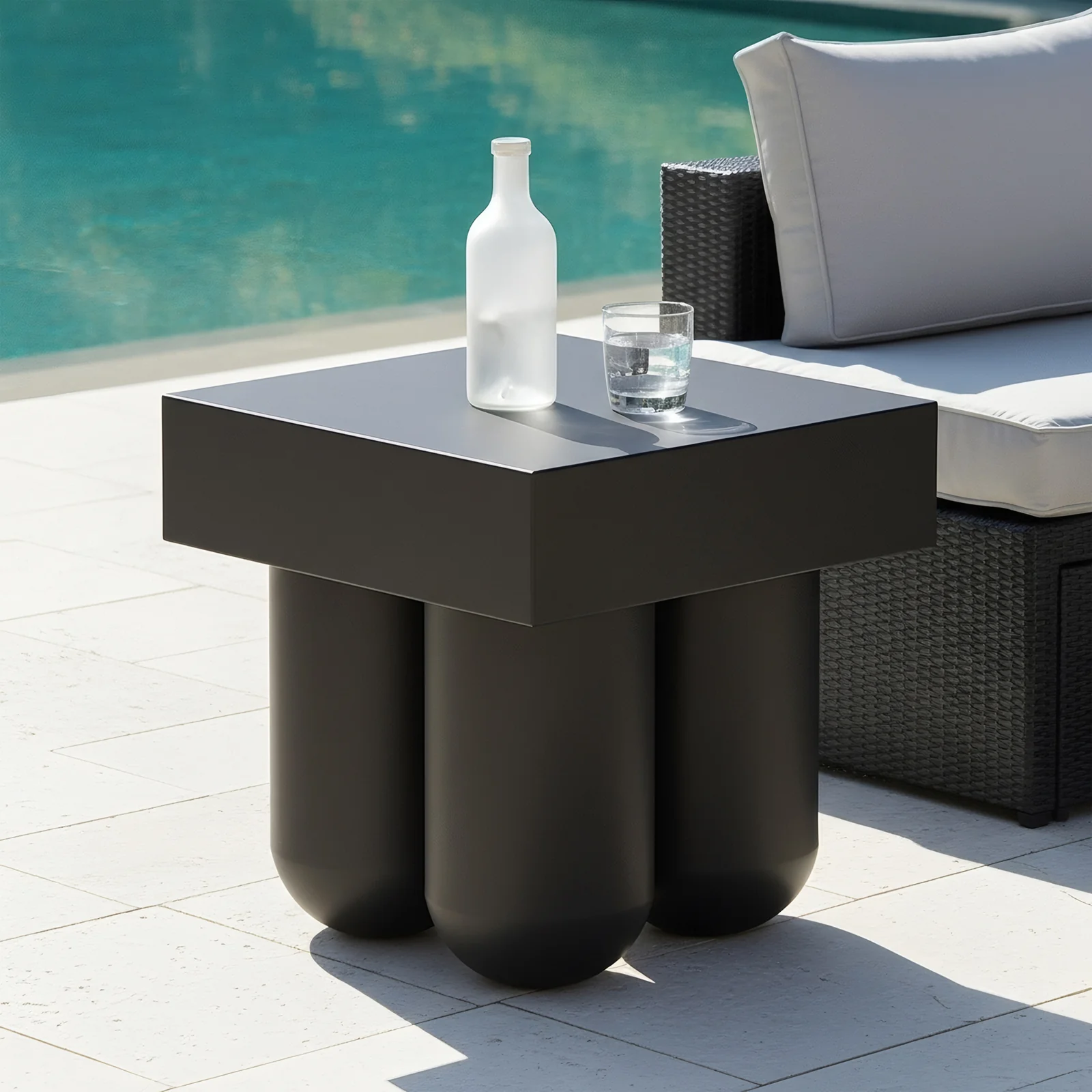 Rissa Curved Outdoor Concrete Side Table in Black - Image 2