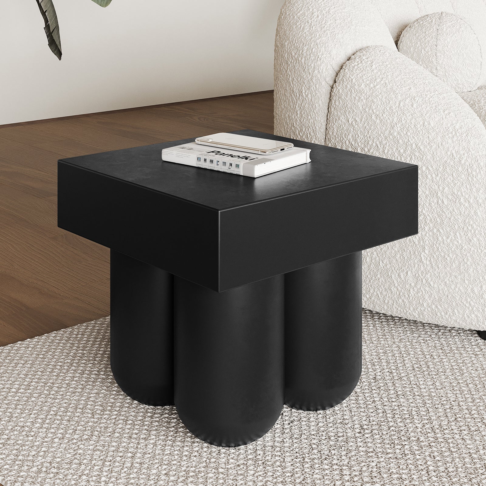 Rissa Curved Outdoor Concrete Side Table in Black - Image 9