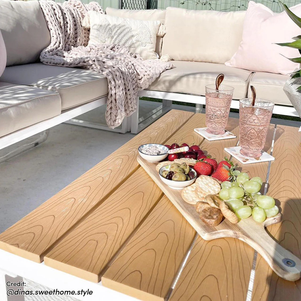 Rosa 5 Seater Corner Outdoor Sofa Set with Table in Beige - Image 14