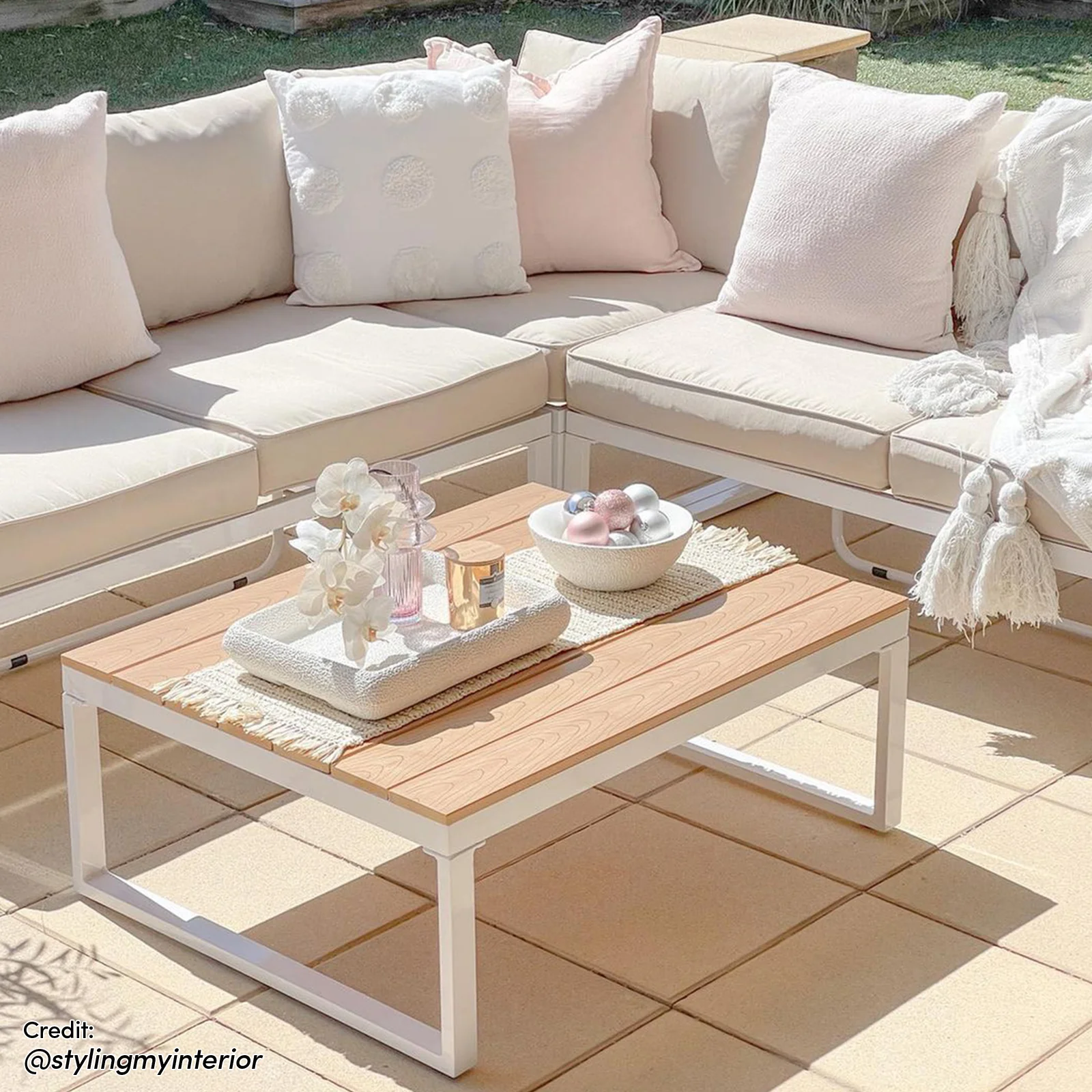 Rosa 5 Seater Corner Outdoor Sofa Set with Table in Beige - Image 7