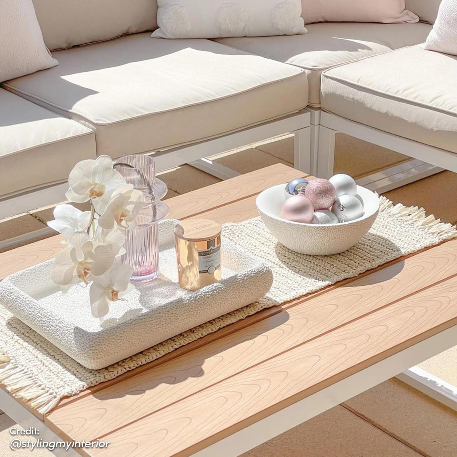 Rosa 5 Seater Corner Outdoor Sofa Set with Table in Beige - Image 9