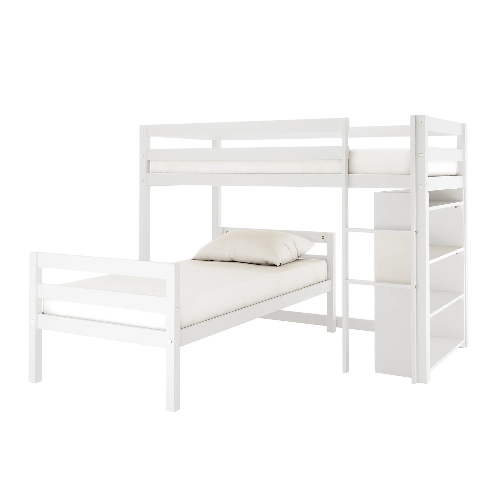 Ross Solid Pine Wood Bunk Bed with Storage in White