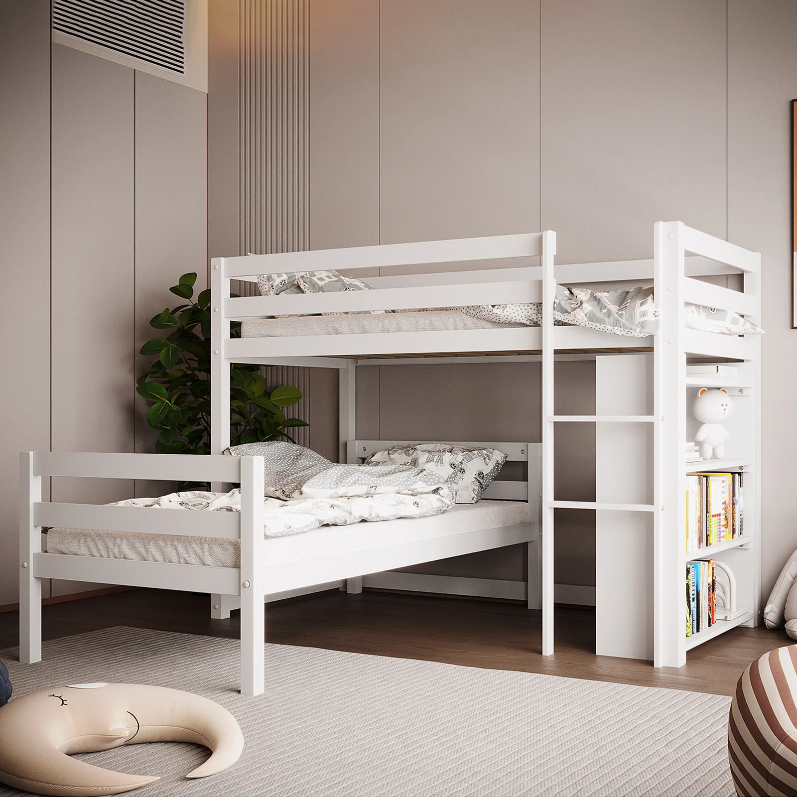 Ross Solid Pine Wood Bunk Bed with Storage in White - Image 2