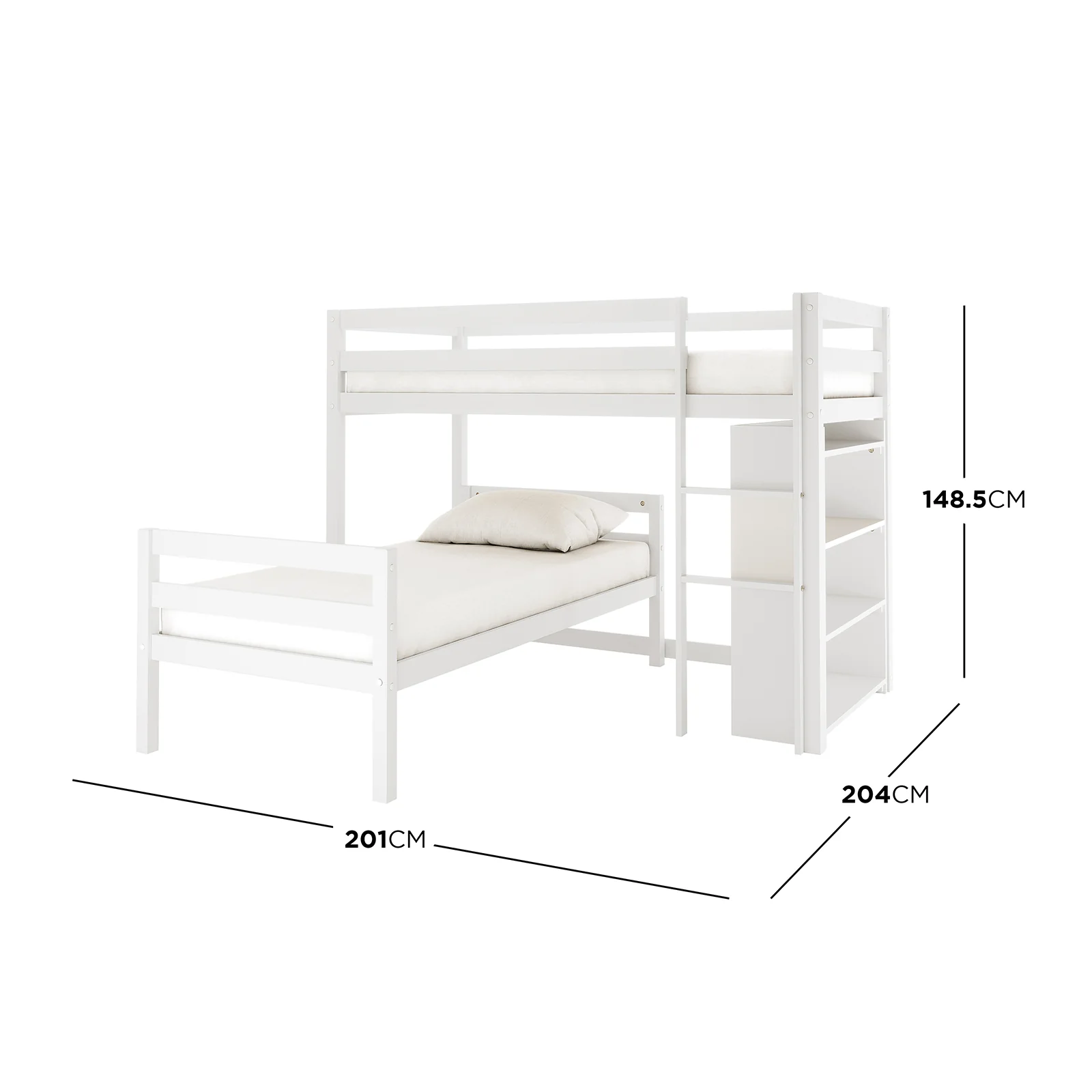 Ross Solid Pine Wood Bunk Bed with Storage in White - Image 3