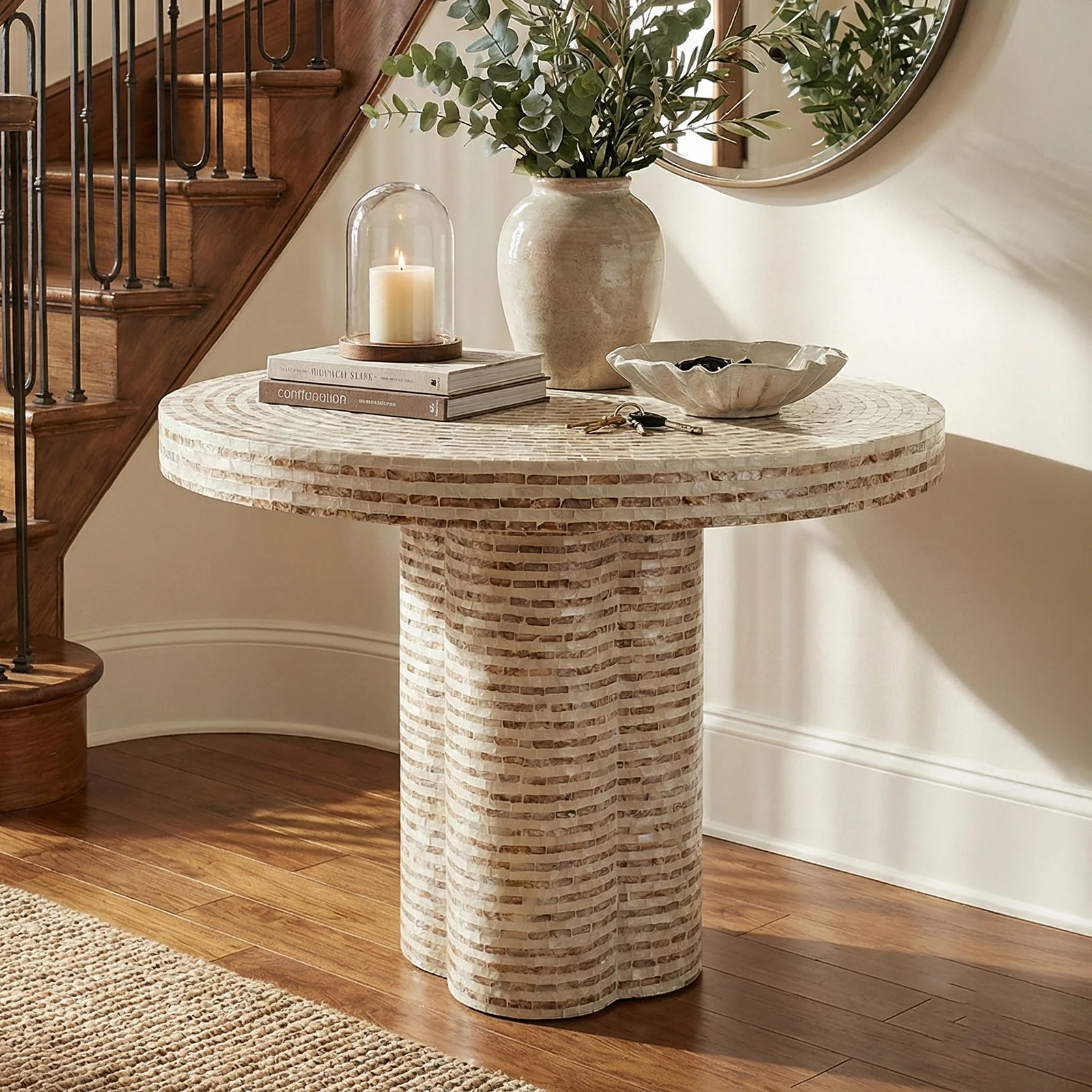 Roux Round Mother of Pearl Console Table in Mocha Cream - Image 6