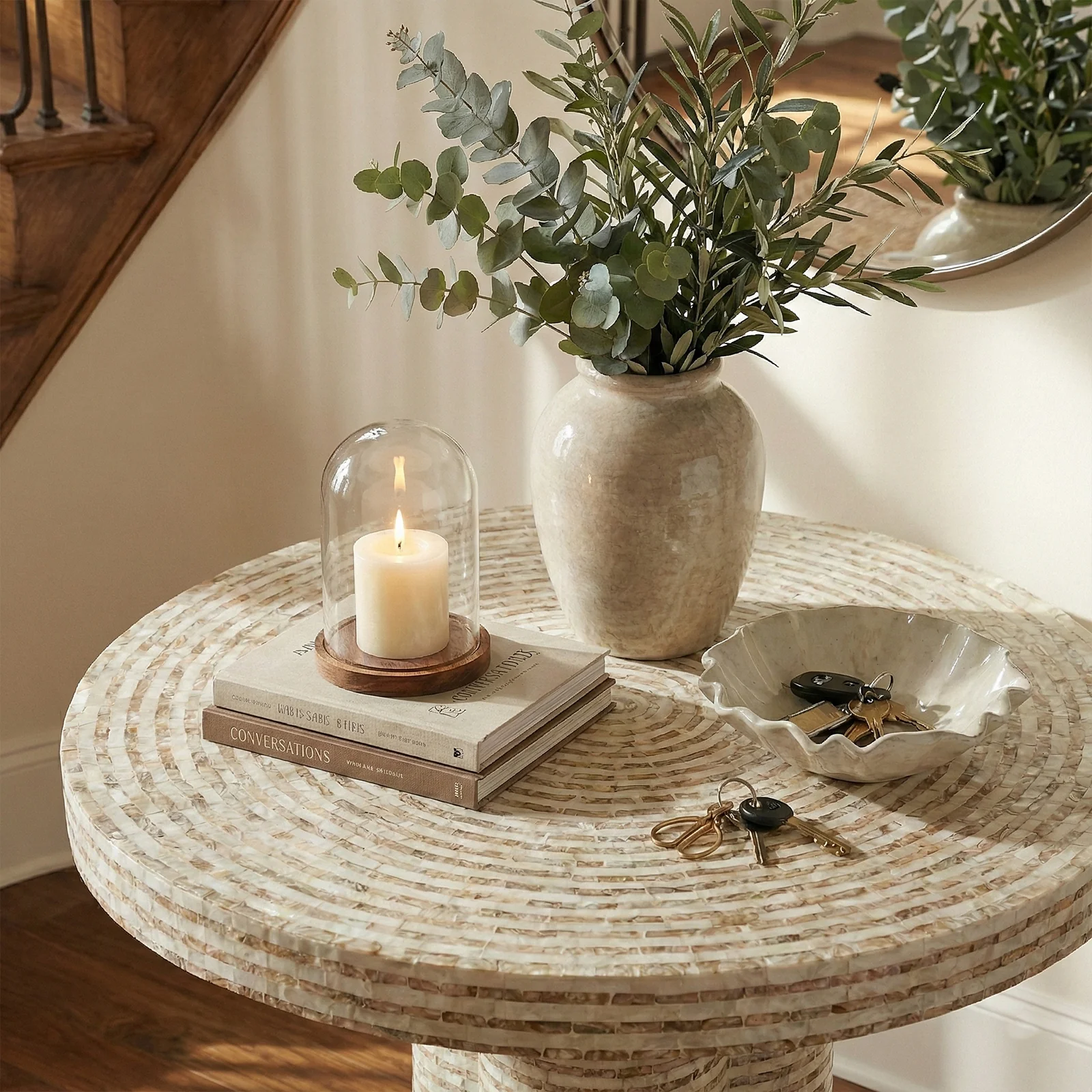 Roux Round Mother of Pearl Console Table in Mocha Cream - Image 8