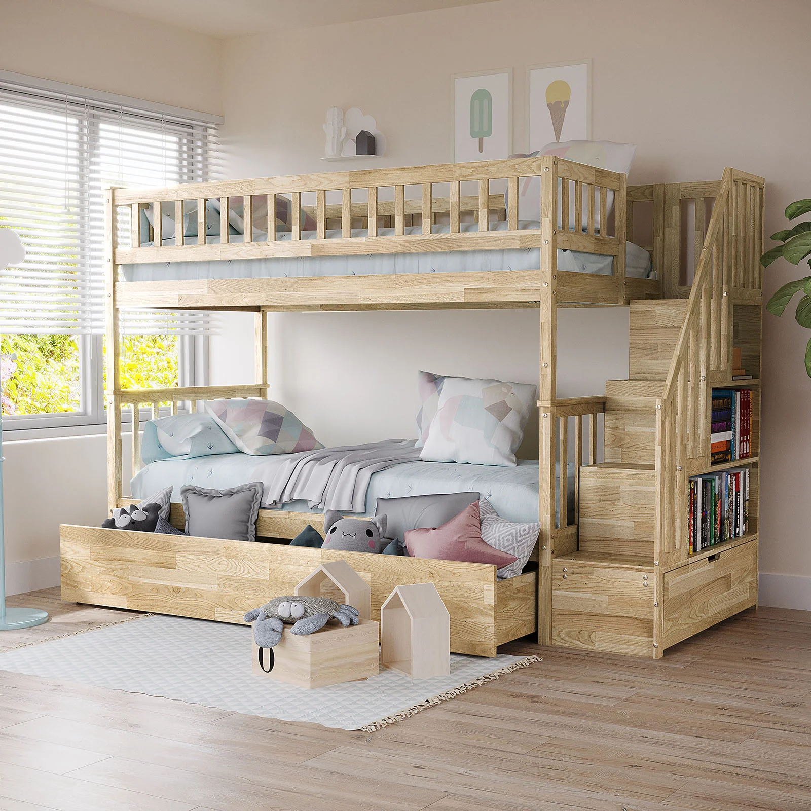 Sabbie Hardwood Single Storage Bunk Bed in Natural - Image 2