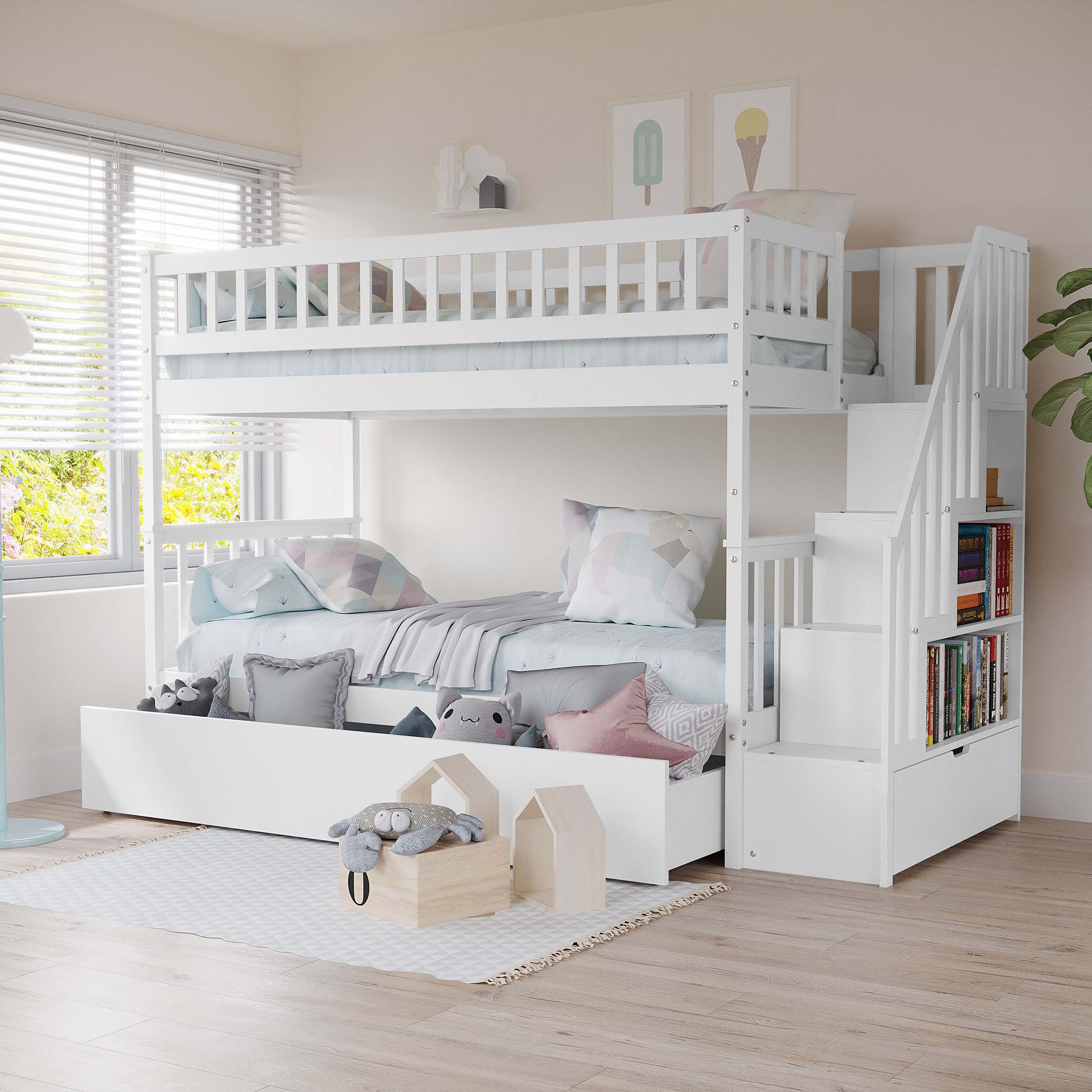 Sabbie Hardwood Single Storage Bunk Bed in White - Image 2