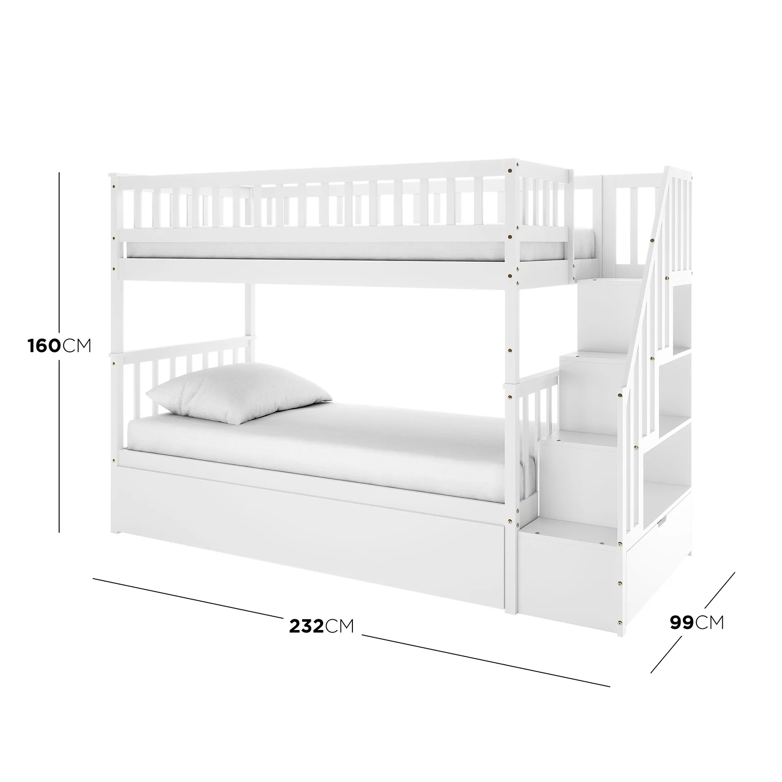 Sabbie Hardwood Single Storage Bunk Bed in White - Image 3