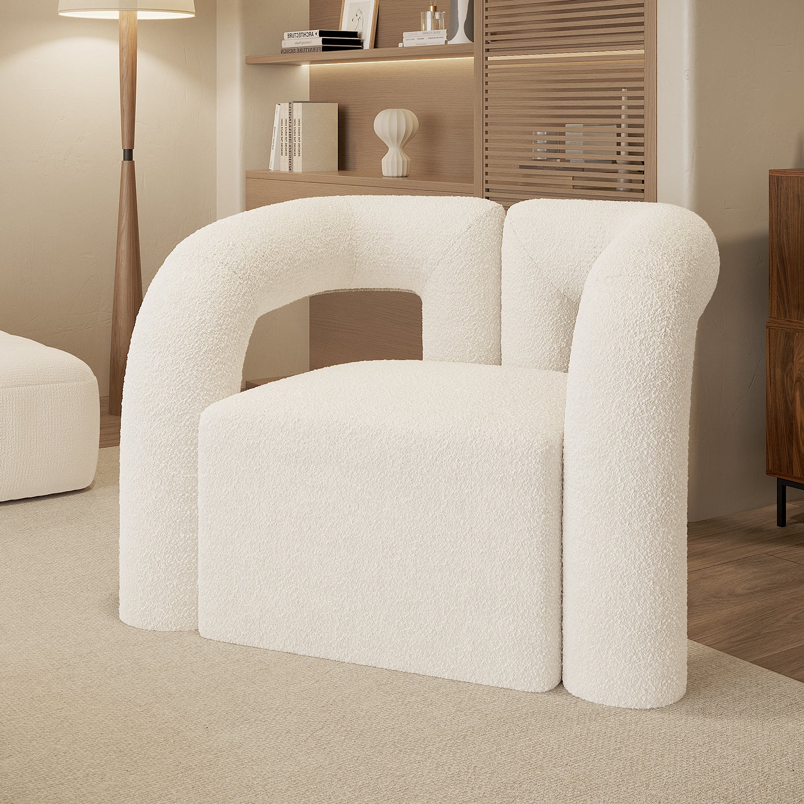 Safi Boucle Curved Accent Chair in Eggshell White - Image 2