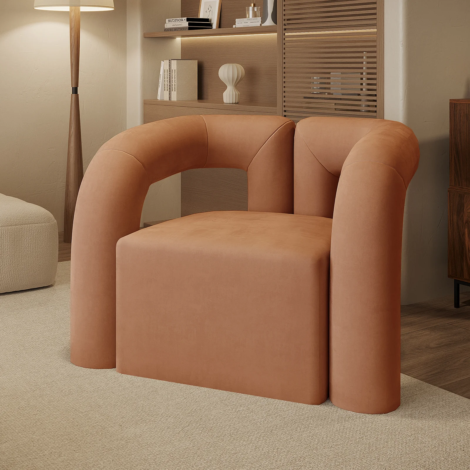 Safi Velvet Curved Accent Chair in Burnt Orange - Image 2