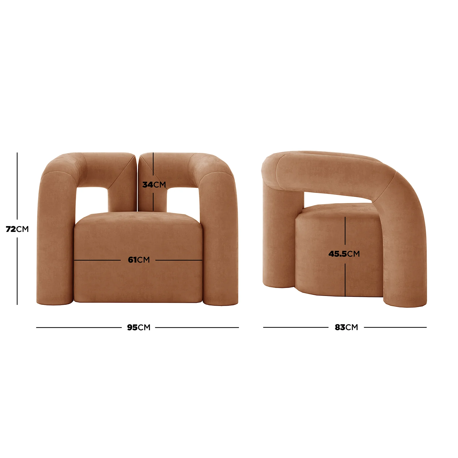 Safi Velvet Curved Accent Chair in Burnt Orange - Image 3
