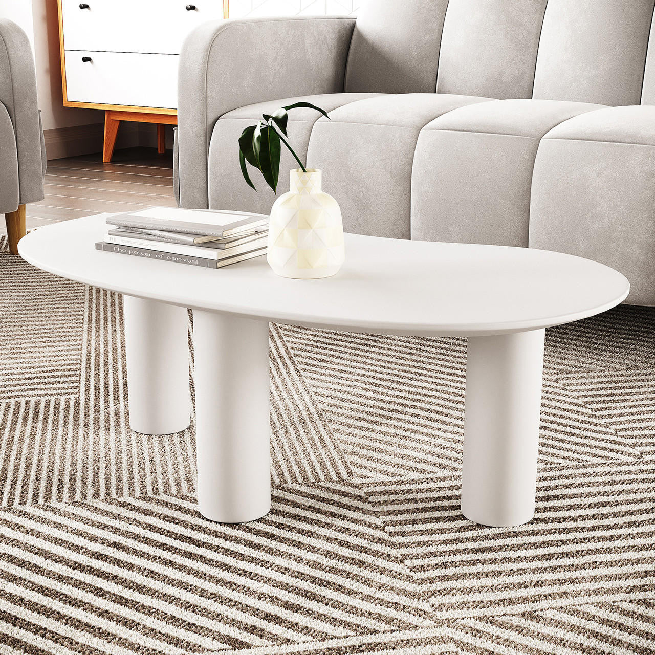 Sallie Cashew Coffee Table with Pillar Legs in White - Image 5